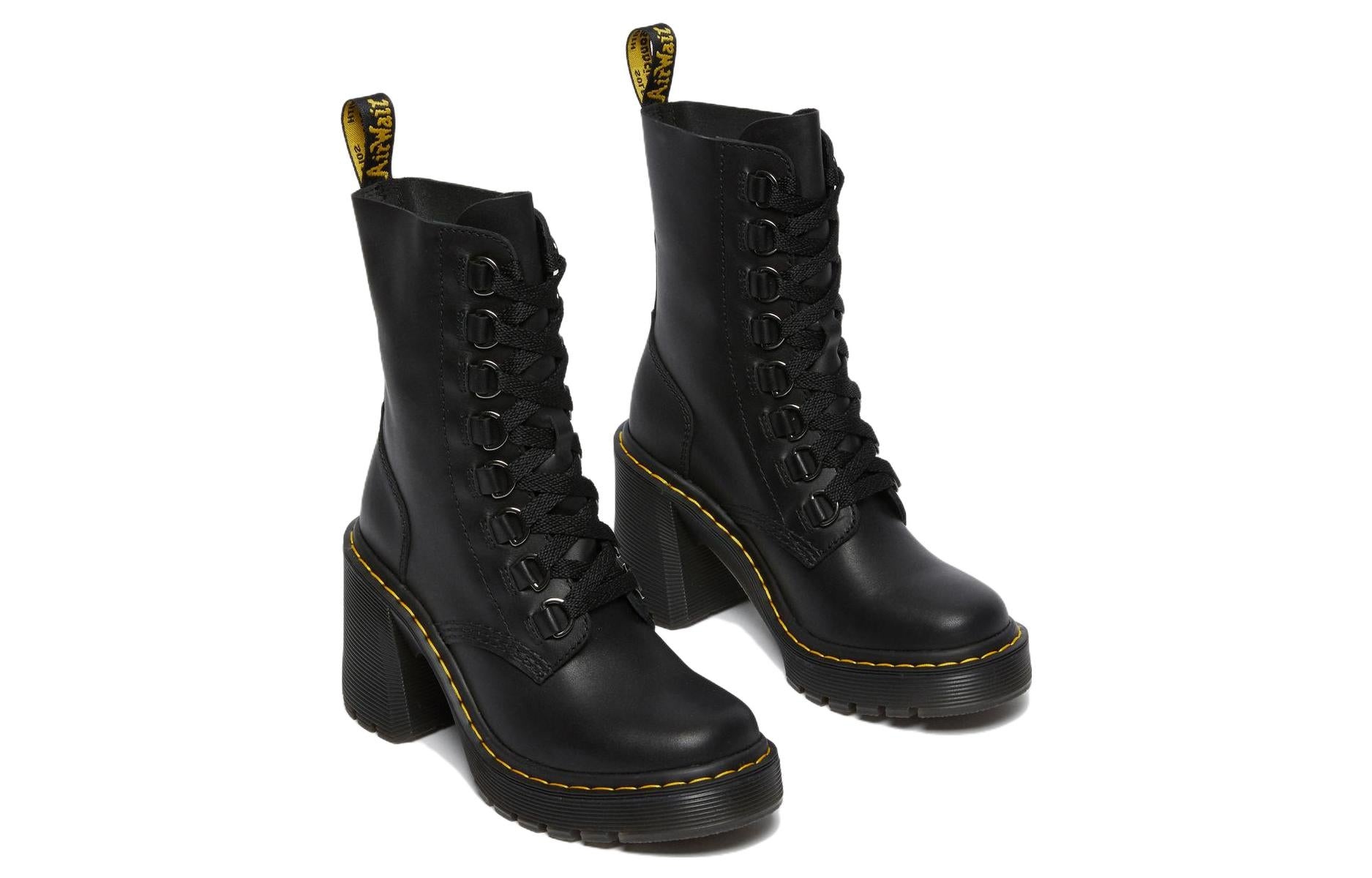 (WMNS) Dr.Martens Chesney Leather Flared Heel Lace Up Boots 'Black' 26701001 - 2