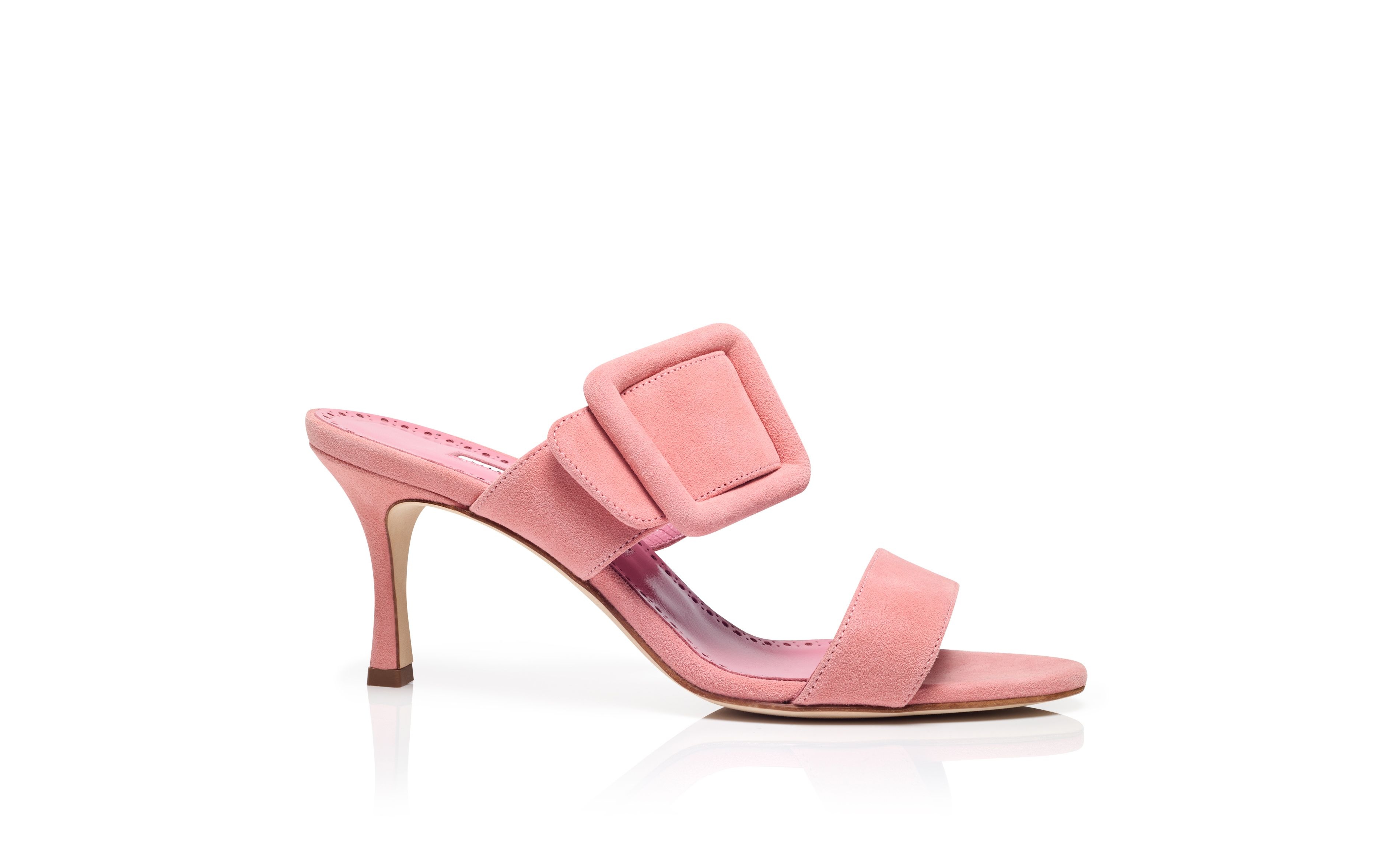 Light Pink Suede Open Toe Mules - 1