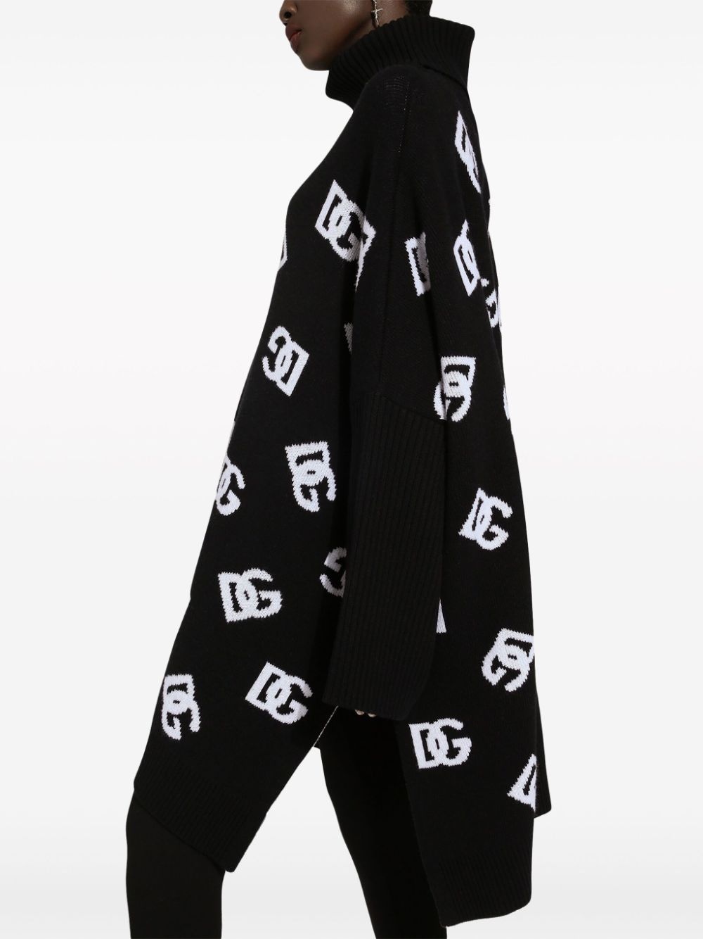 logo-jacquard roll-neck poncho - 5