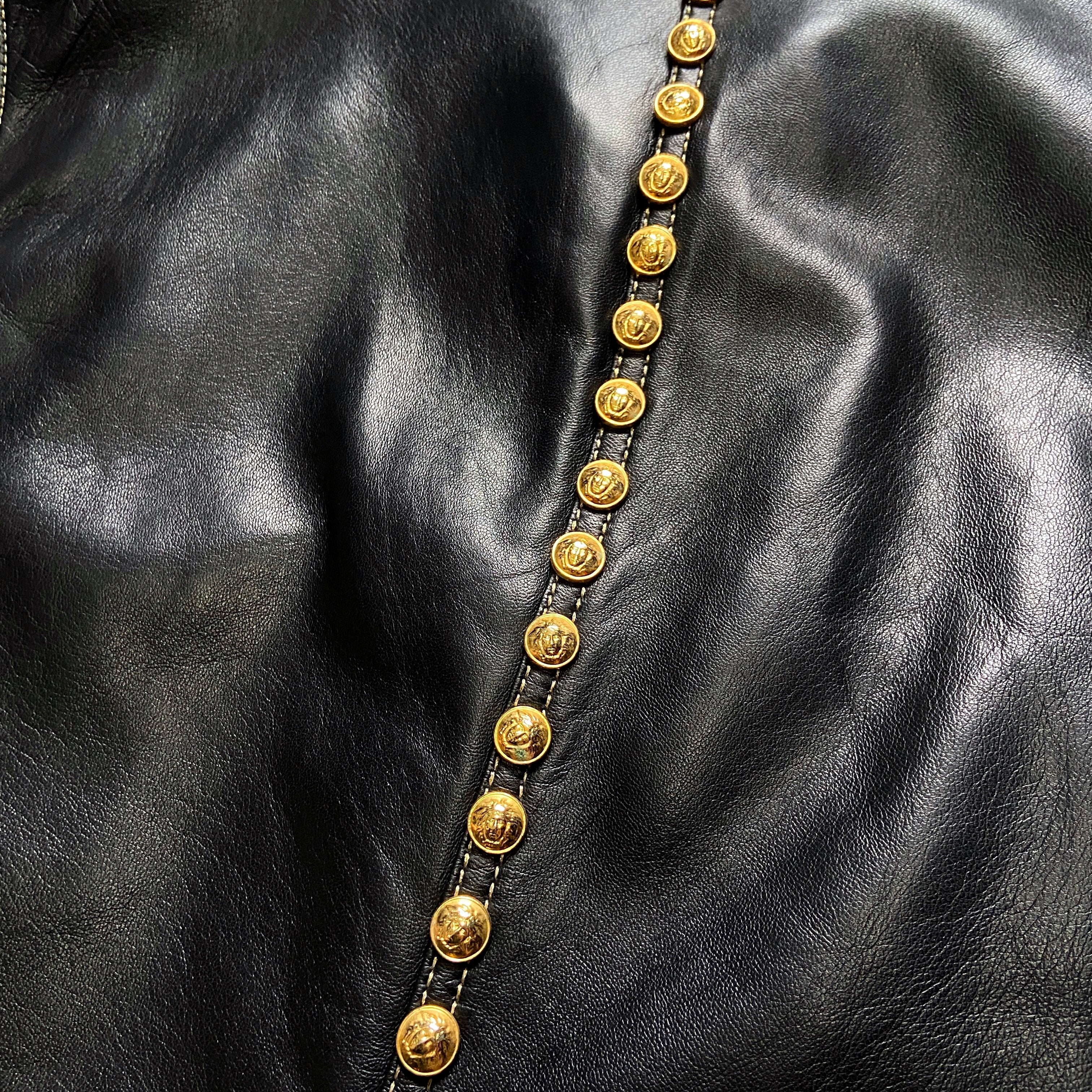Gianni Versace Fall 1992 Midnight Cowgirl Lambskin Leather Vest with Mongolian Hair Collar and Gold  - 15