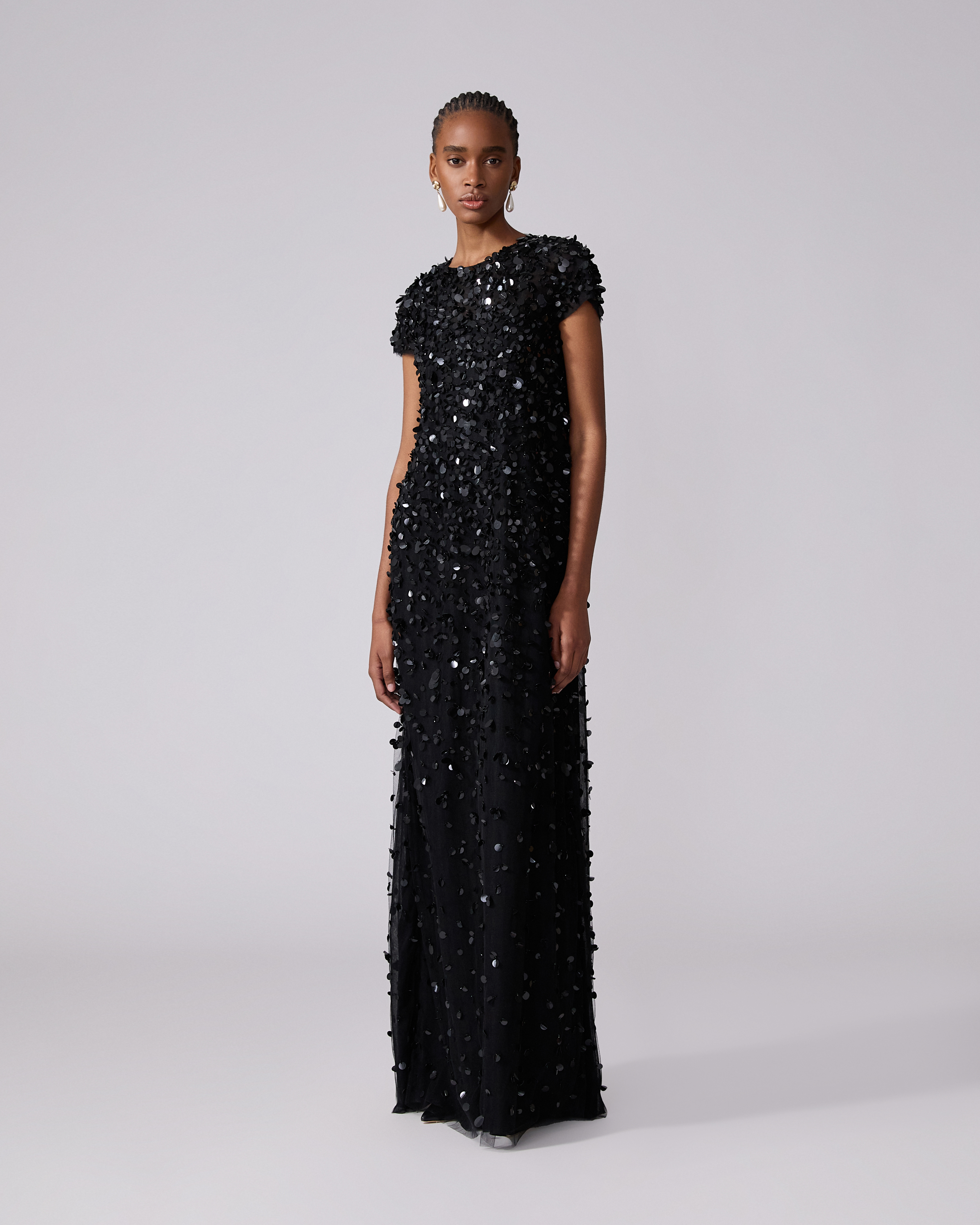 Short-Sleeve Sequin Gown - 2