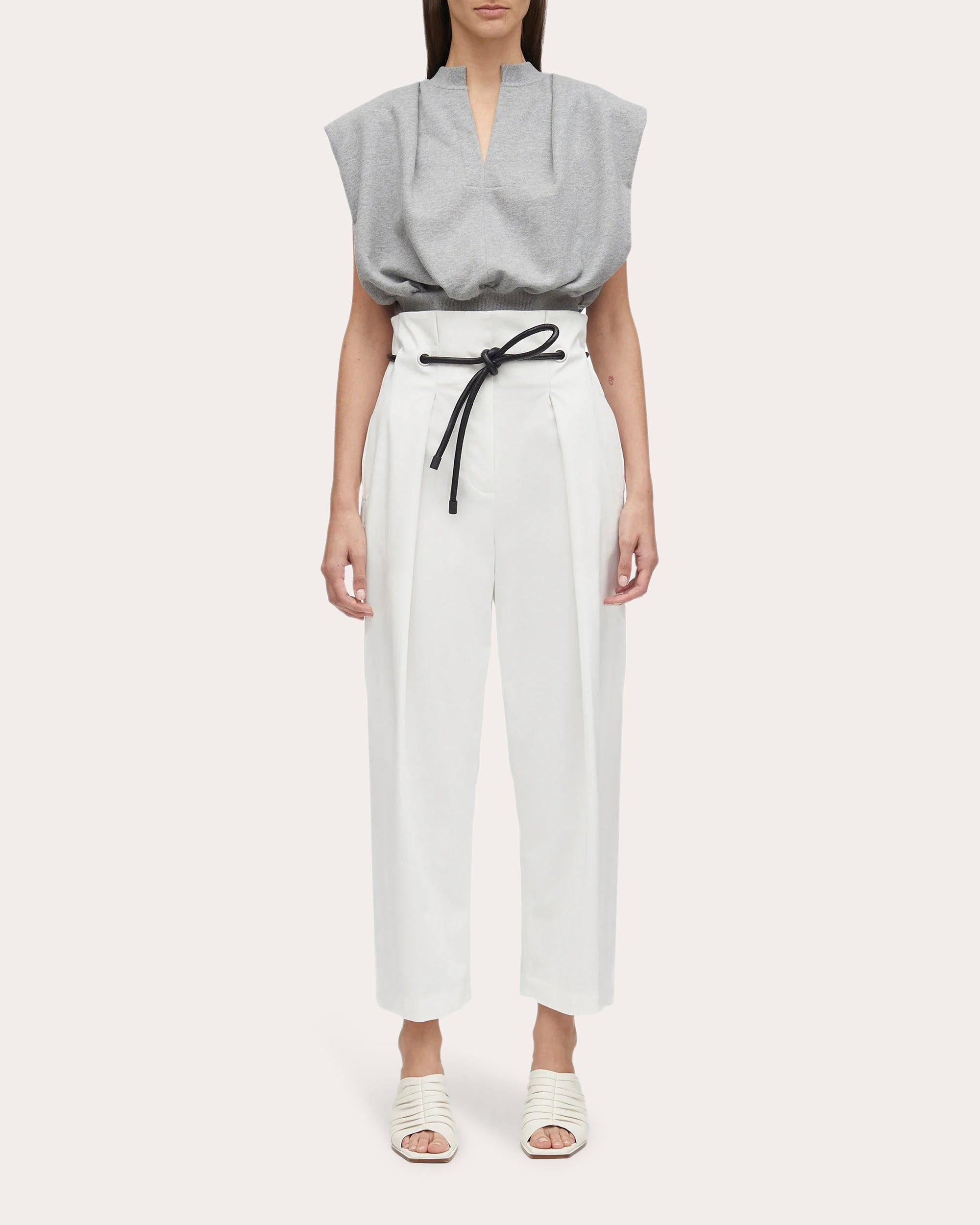 Pleated Stretch-Cotton Paperbag Waist Pants - 5