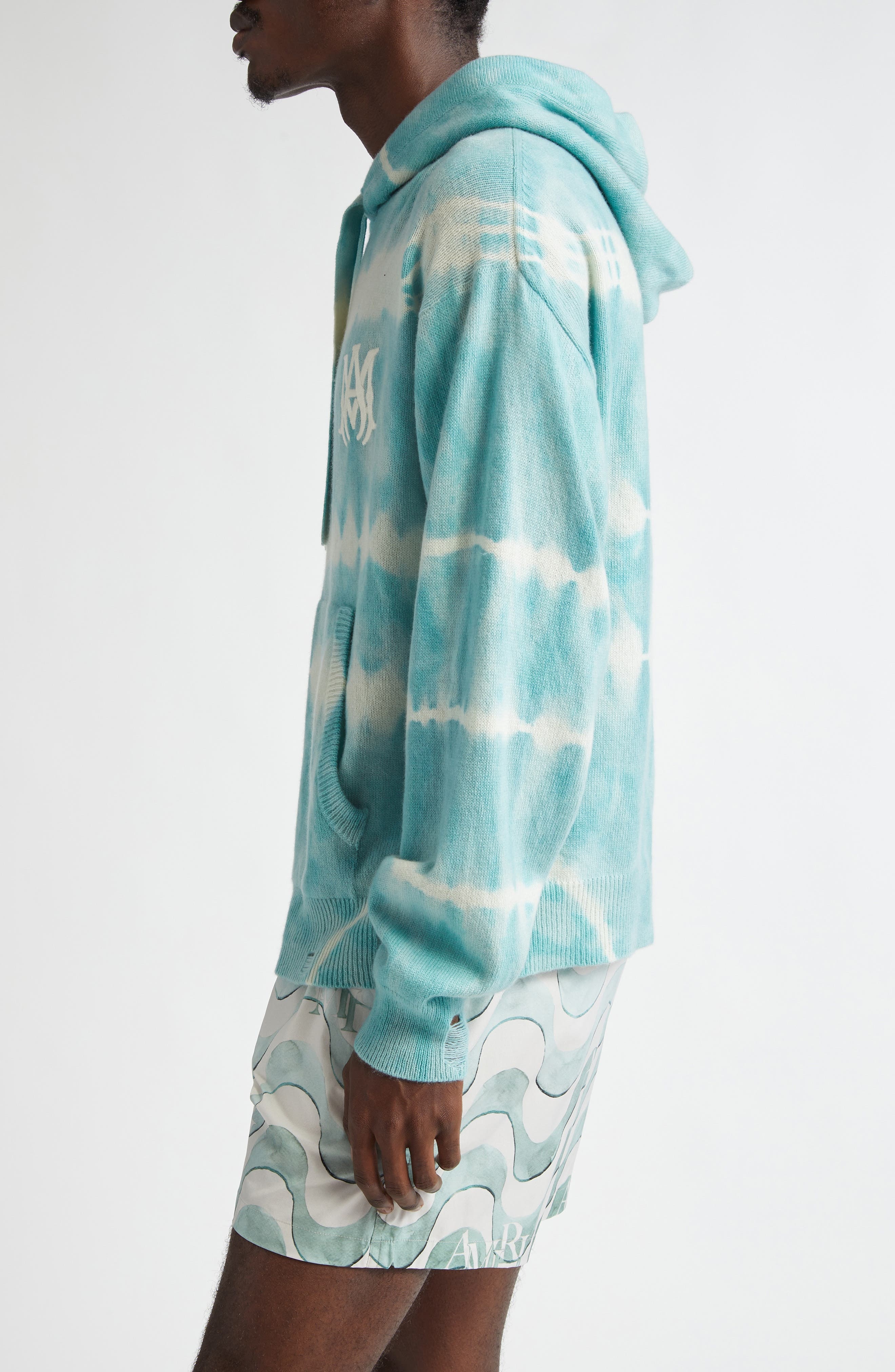 AMIRI Tie Dye Cashmere & Wool Hoodie in Sea Blue at Nordstrom - 4