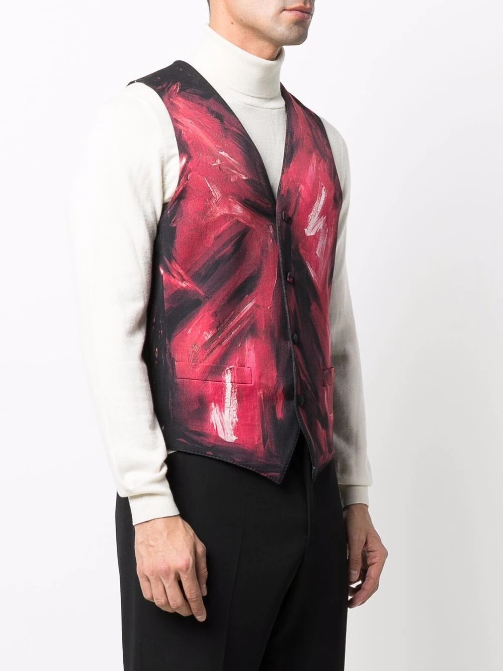 painterly-print wool waistcoat - 3