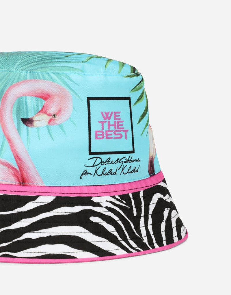 Nylon bucket hat with flamingo print 5