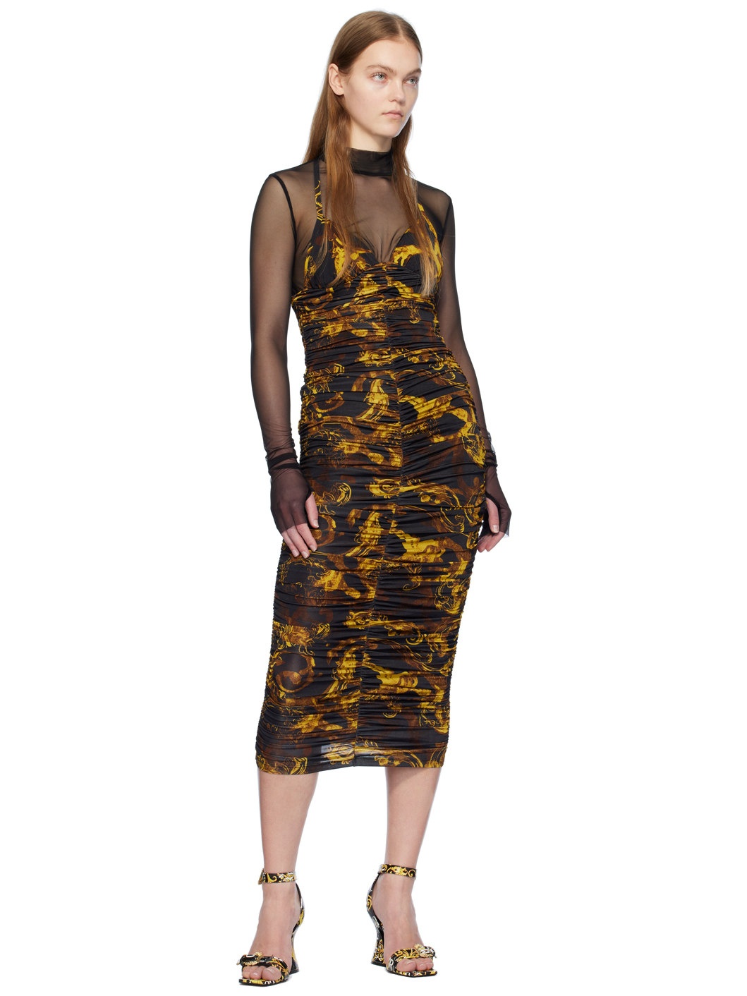 Black Ruched Midi Dress - 4