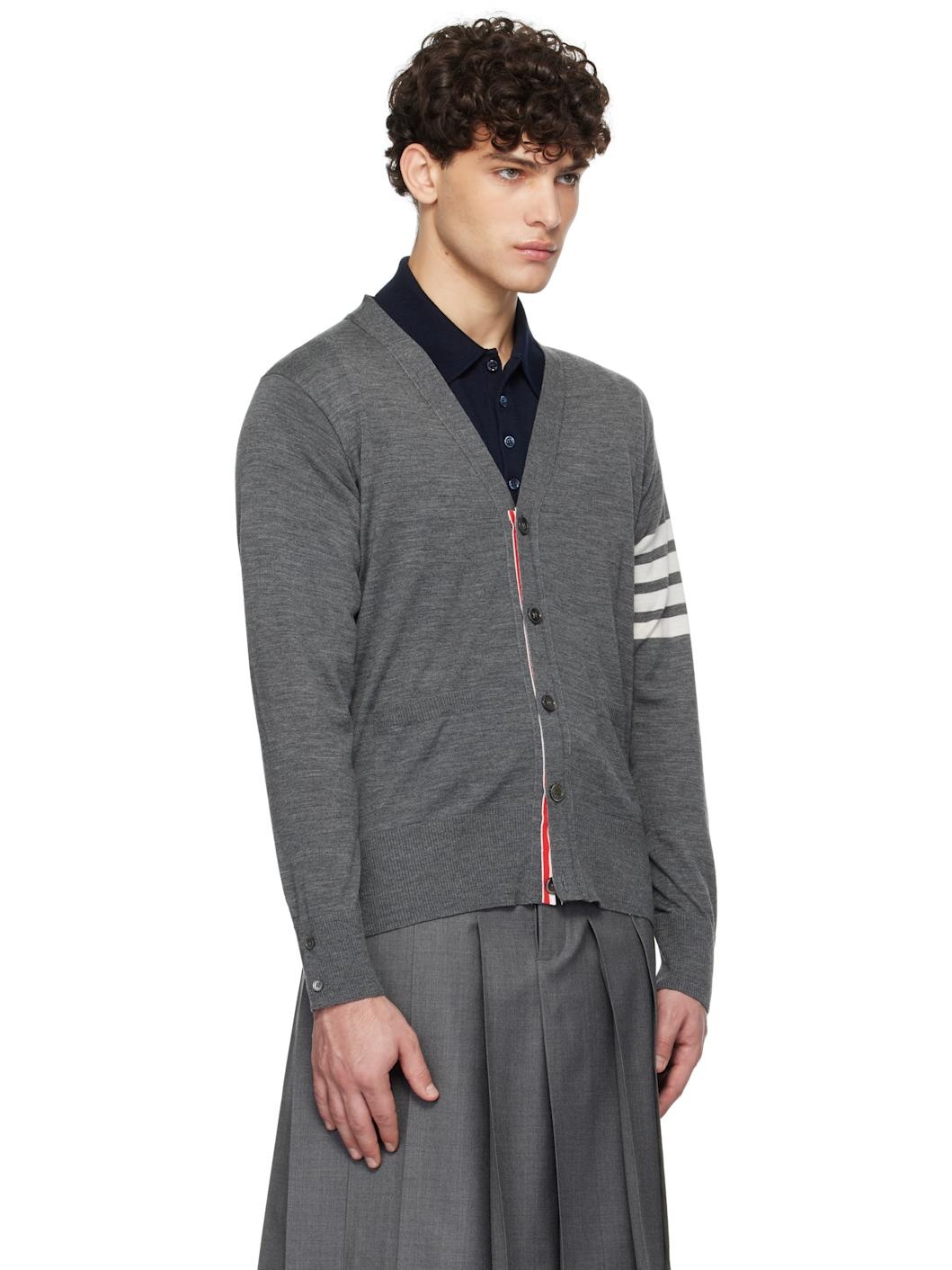 Gray Wool Classic V-Neck Cardigan - 2