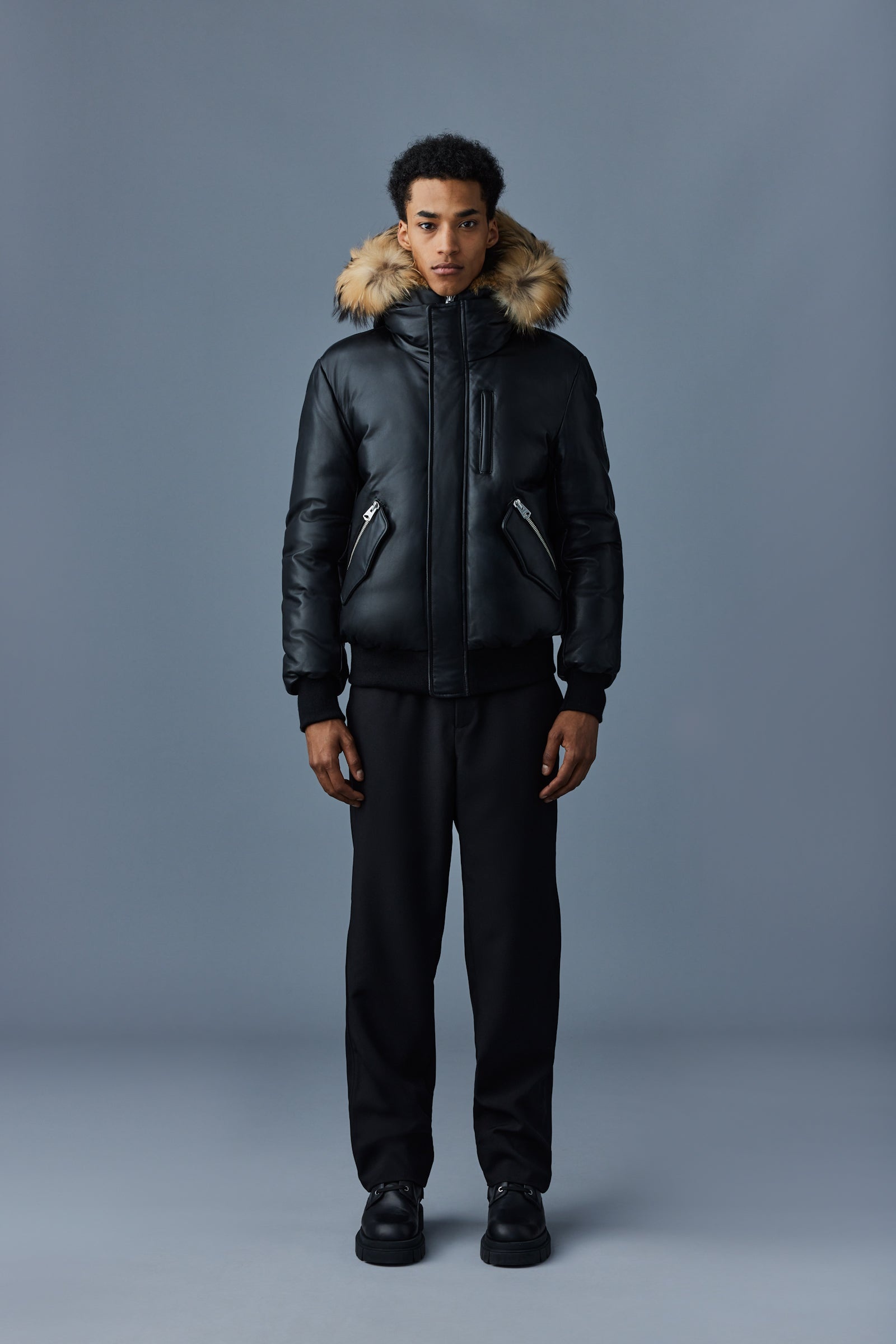 GLEN 2-in-1 (r) Leather bomber jacket with hooded bib & natural fur - 2