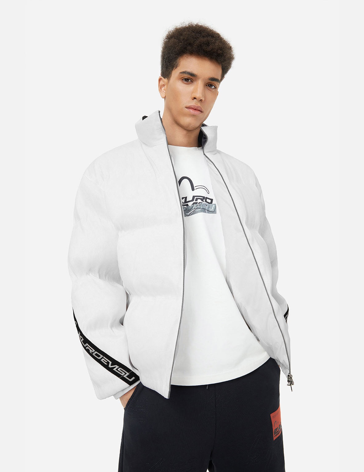 LED Light and Logo Print Relax Fit Down Jacket - 6