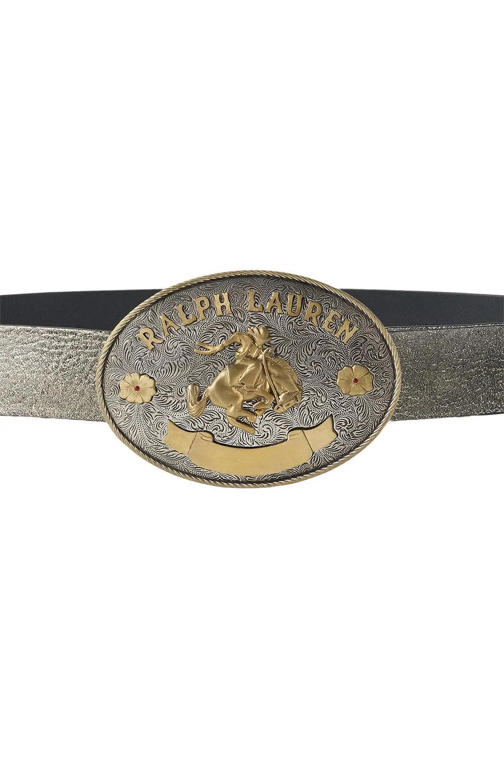 Rodeo-Buckle Metallic Vachetta Wide Belt - 1