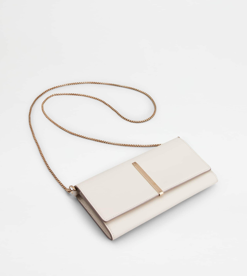 WALLET IN LEATHER WITH SHOULDER STRAP - WHITE 4