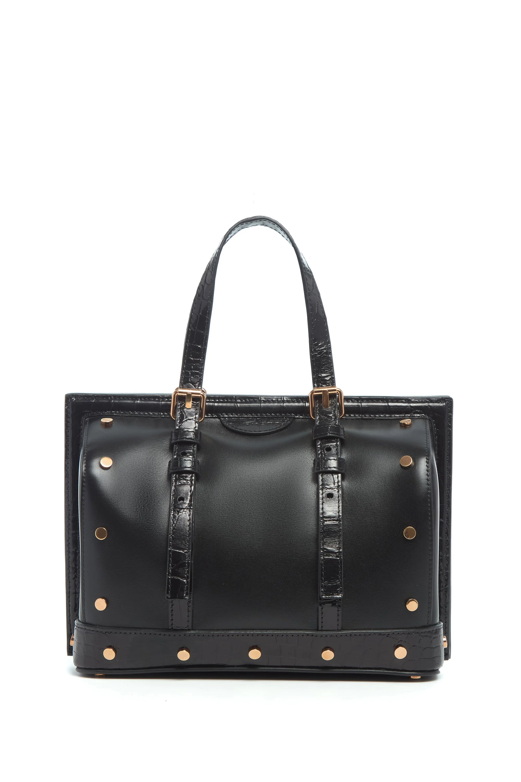 Dottor G Bag in Black Leather with Crocodile Leather Details - 1