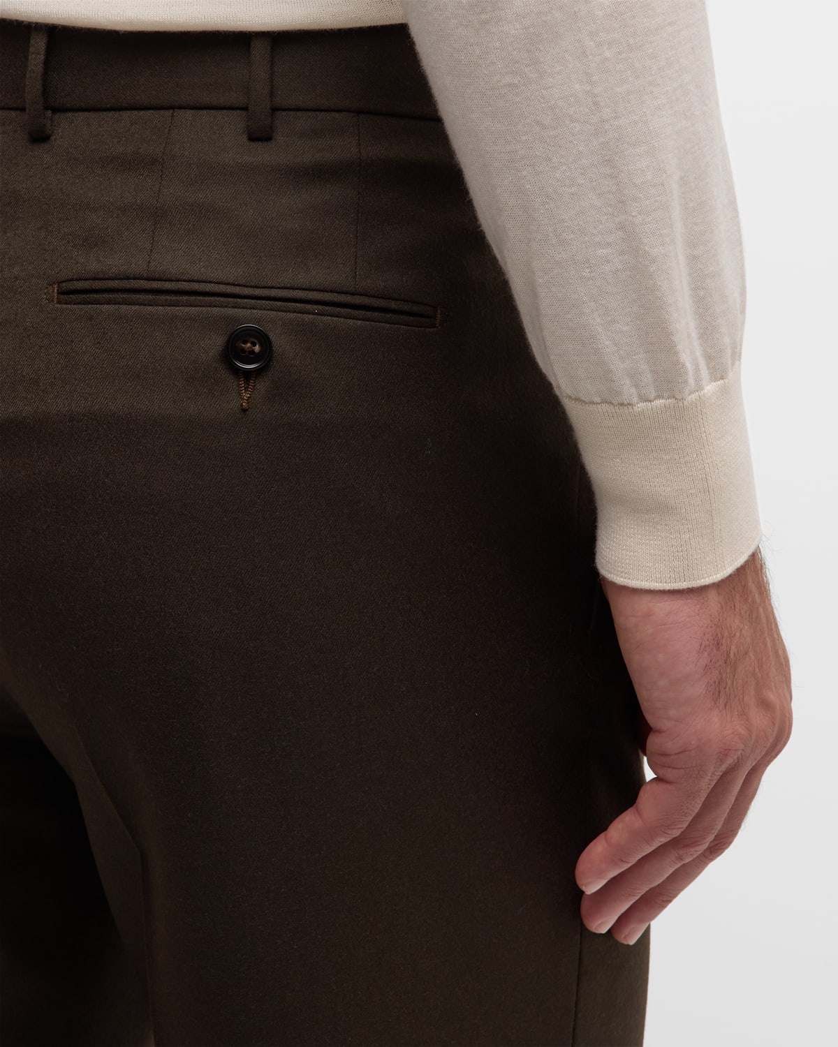 Men's Solid Pure Wool Flat-Front Pants - 7