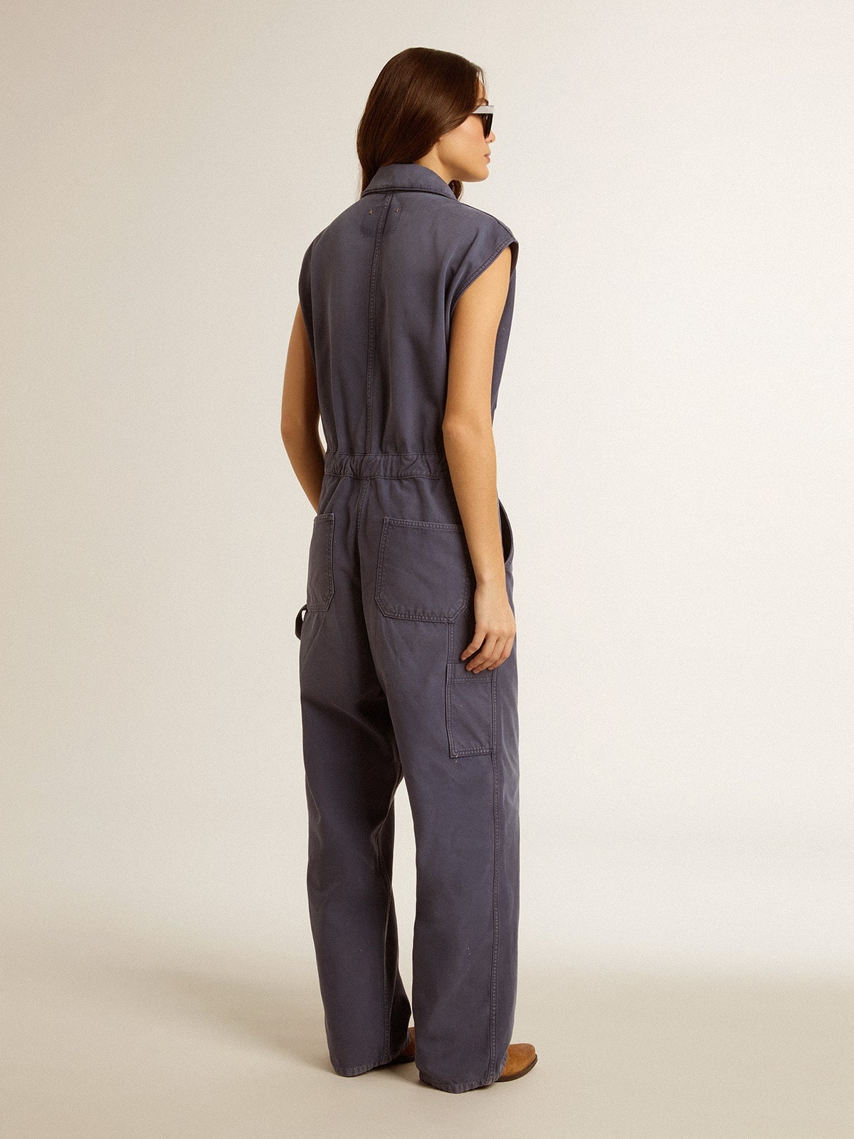 Blue distressed cotton jumpsuit - 3