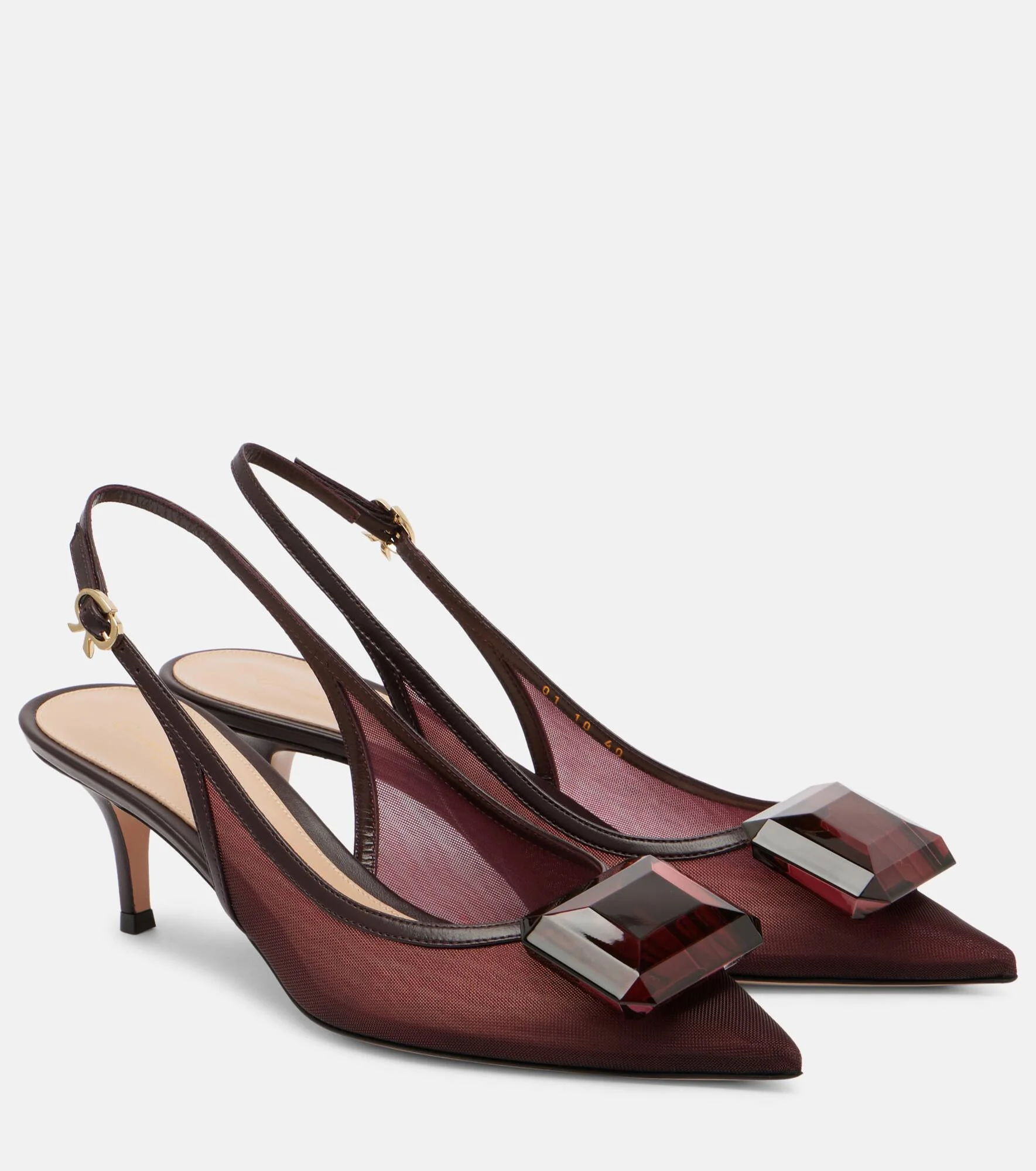55 leather-trimmed mesh slingback pumps - 1