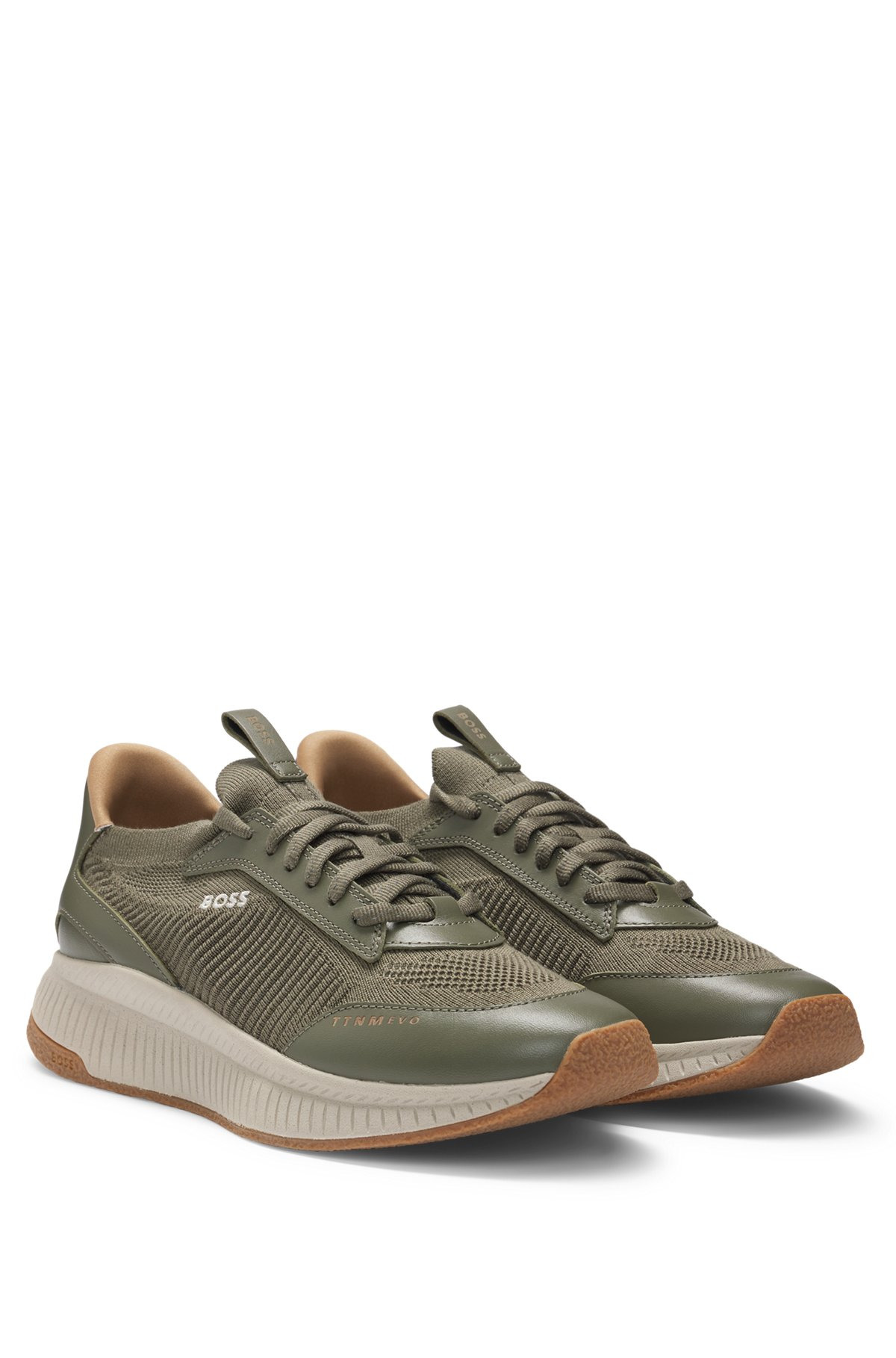 MIXED-MATERIAL TRAINERS WITH FISHBONE SOLE AND SIGNATURE ACCENTS - 2