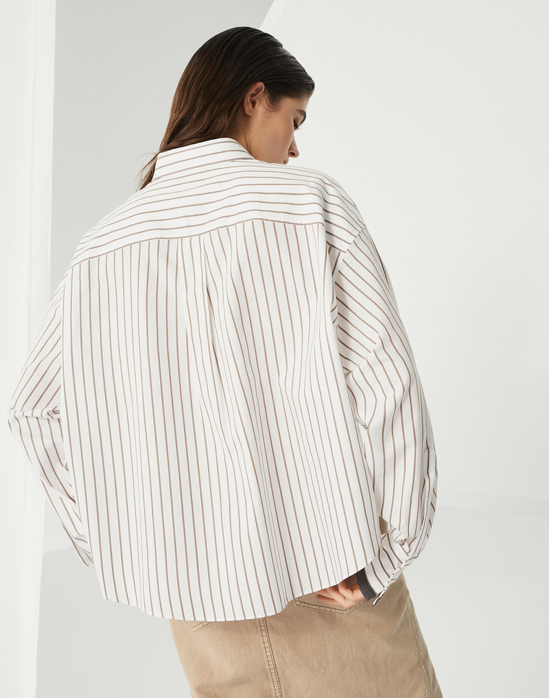 Brunello Cucinelli Striped cotton twill shirt with shiny cuffs outlook