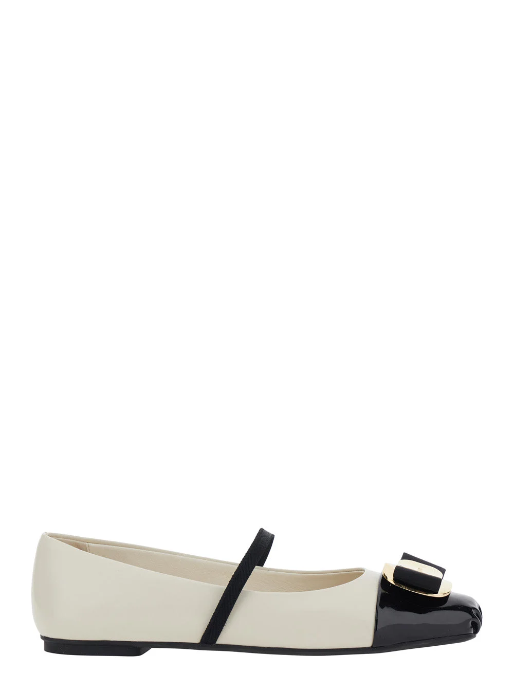 Ferragamo Women 'Zina' White Ballet Flats With Band And Knot Detail With Logo On The Front In Leathe - 1