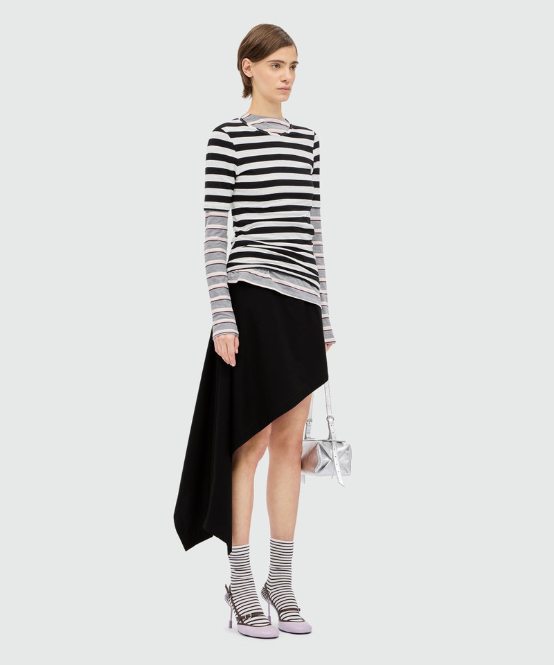 Black cotton poplin mini skirt with asymmetrical detail. 4