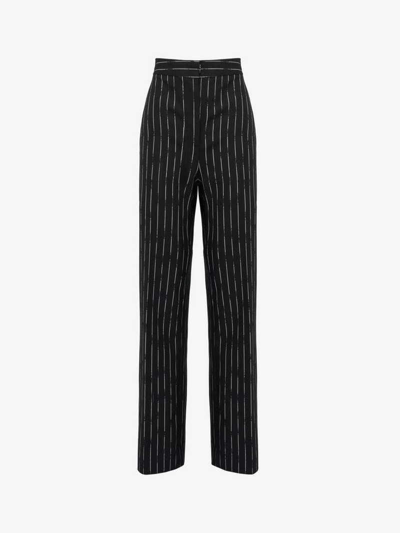 Women's Double Pleat Wide Leg Trousers in Black/ivory 1