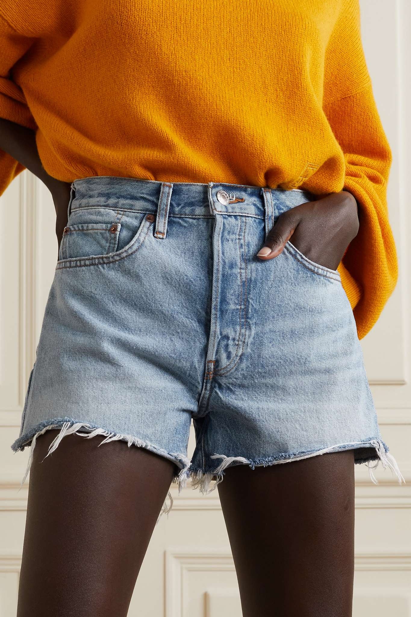 70s frayed denim shorts - 3