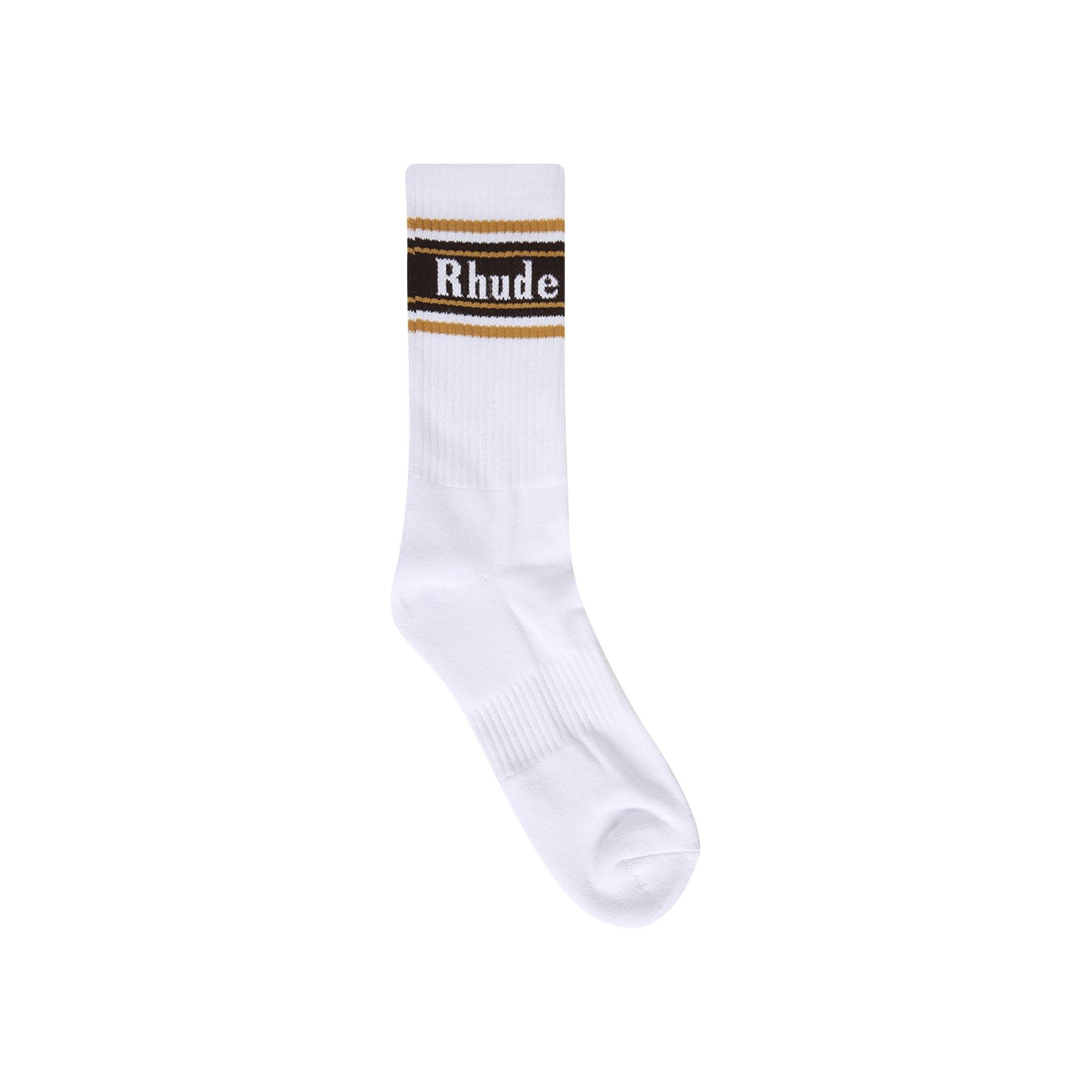 Rhude Stripe Logo Sock 'White/Mustard/Brown' - 1