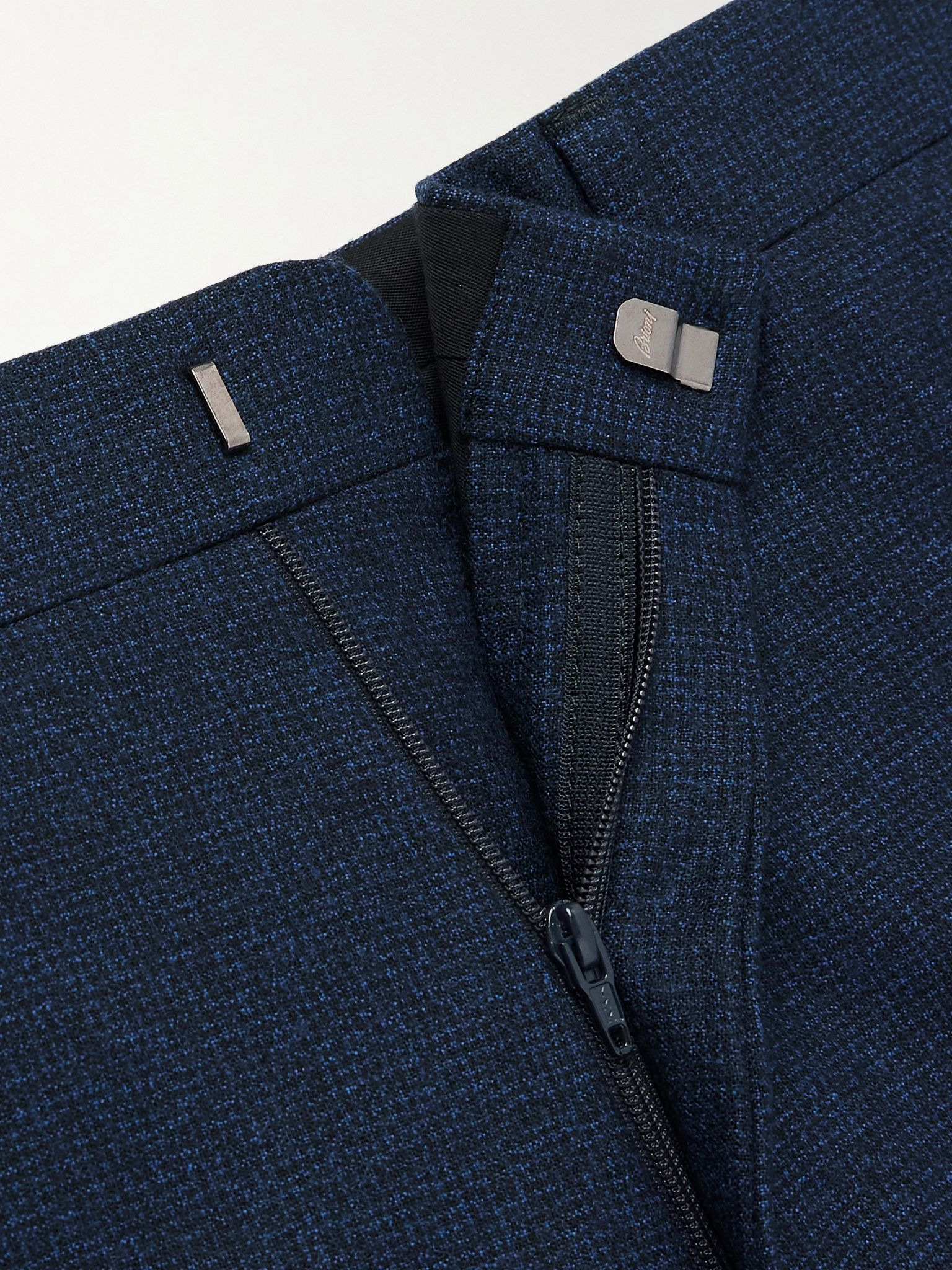 Tapered Checked Wool Suit Trousers Blue - 6