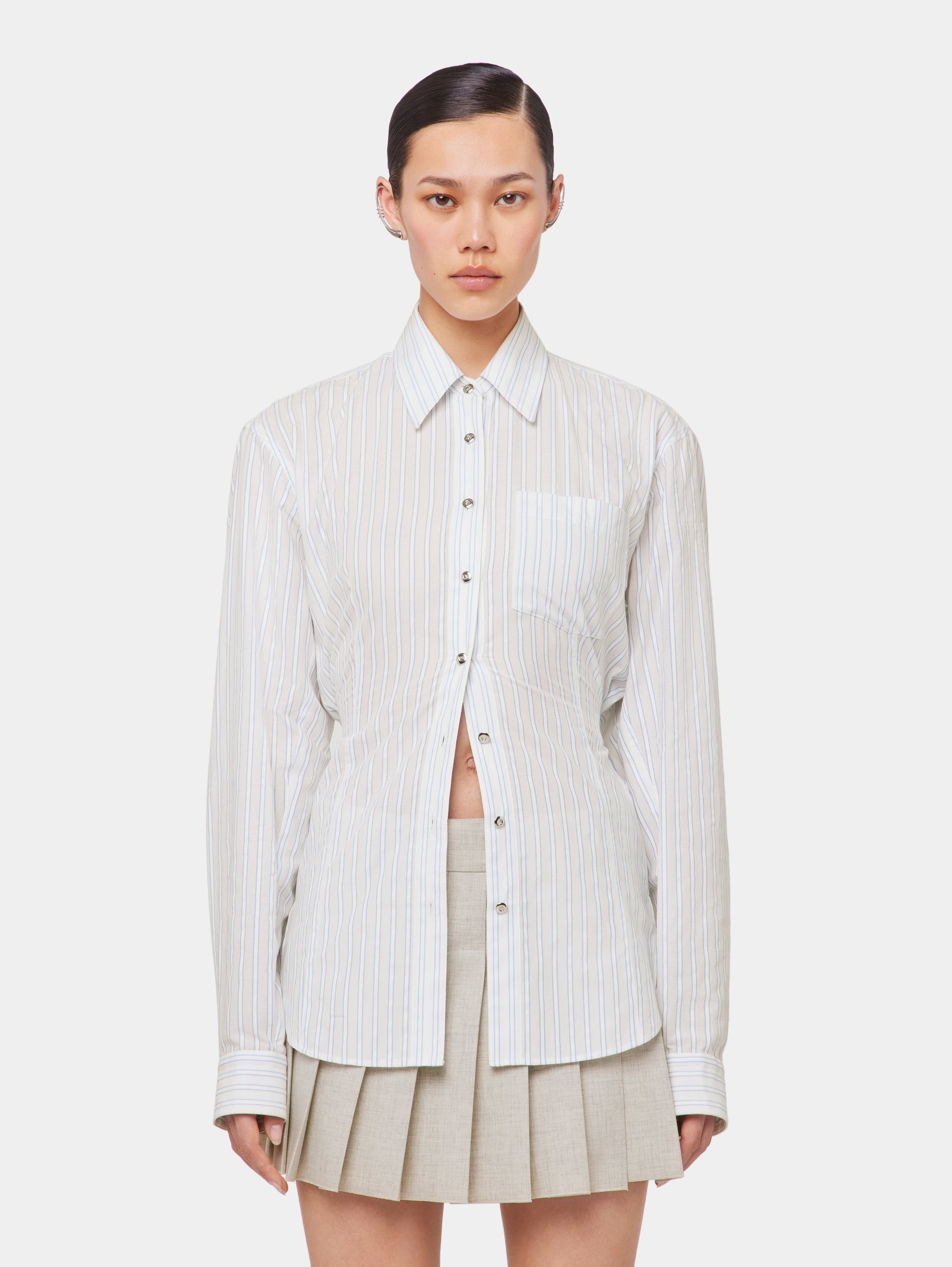 WHITE STRIPED SHIRT IN COTTON POPLIN - 2
