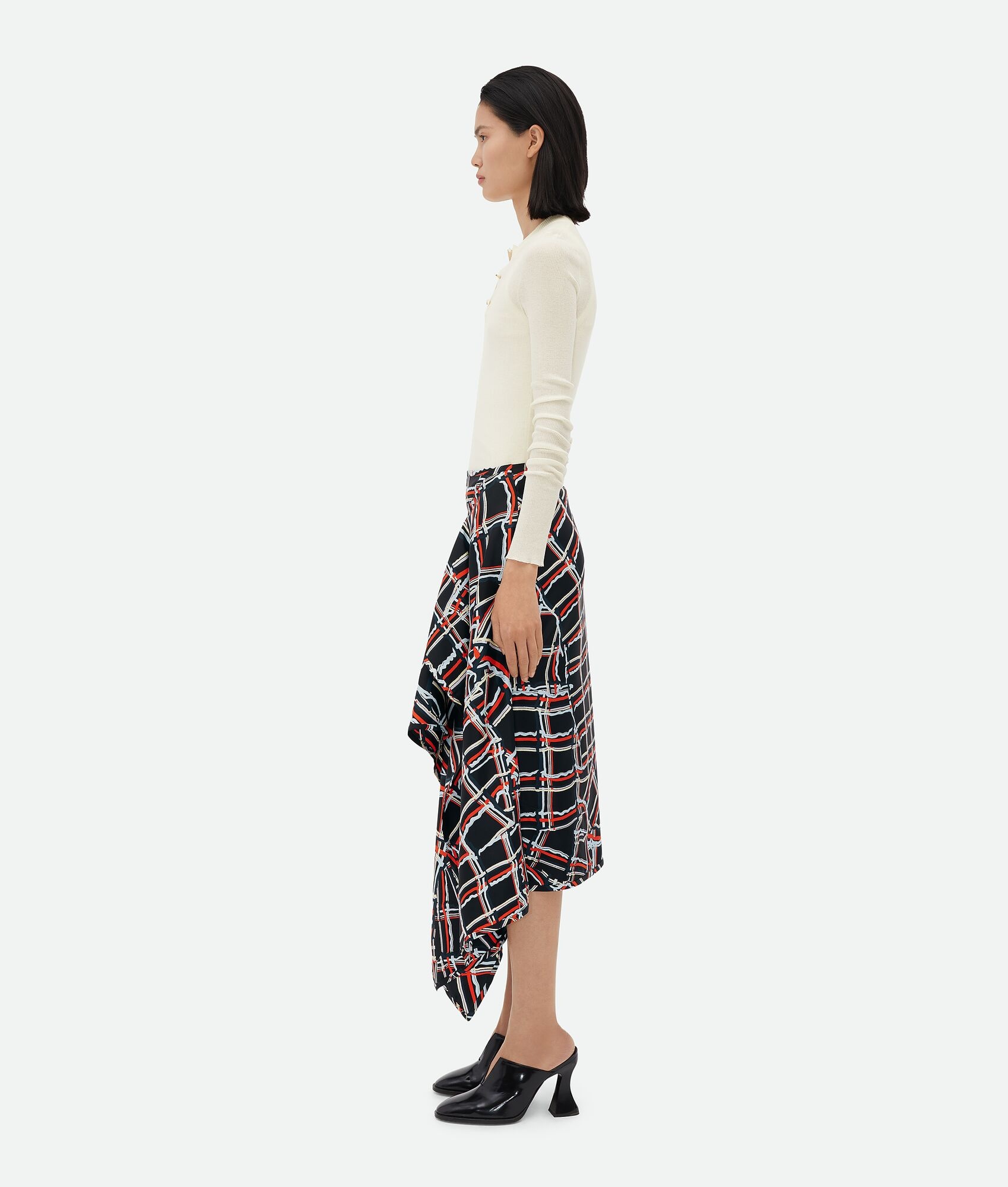 Distorted Check Printed Silk Wrapped Skirt - 2
