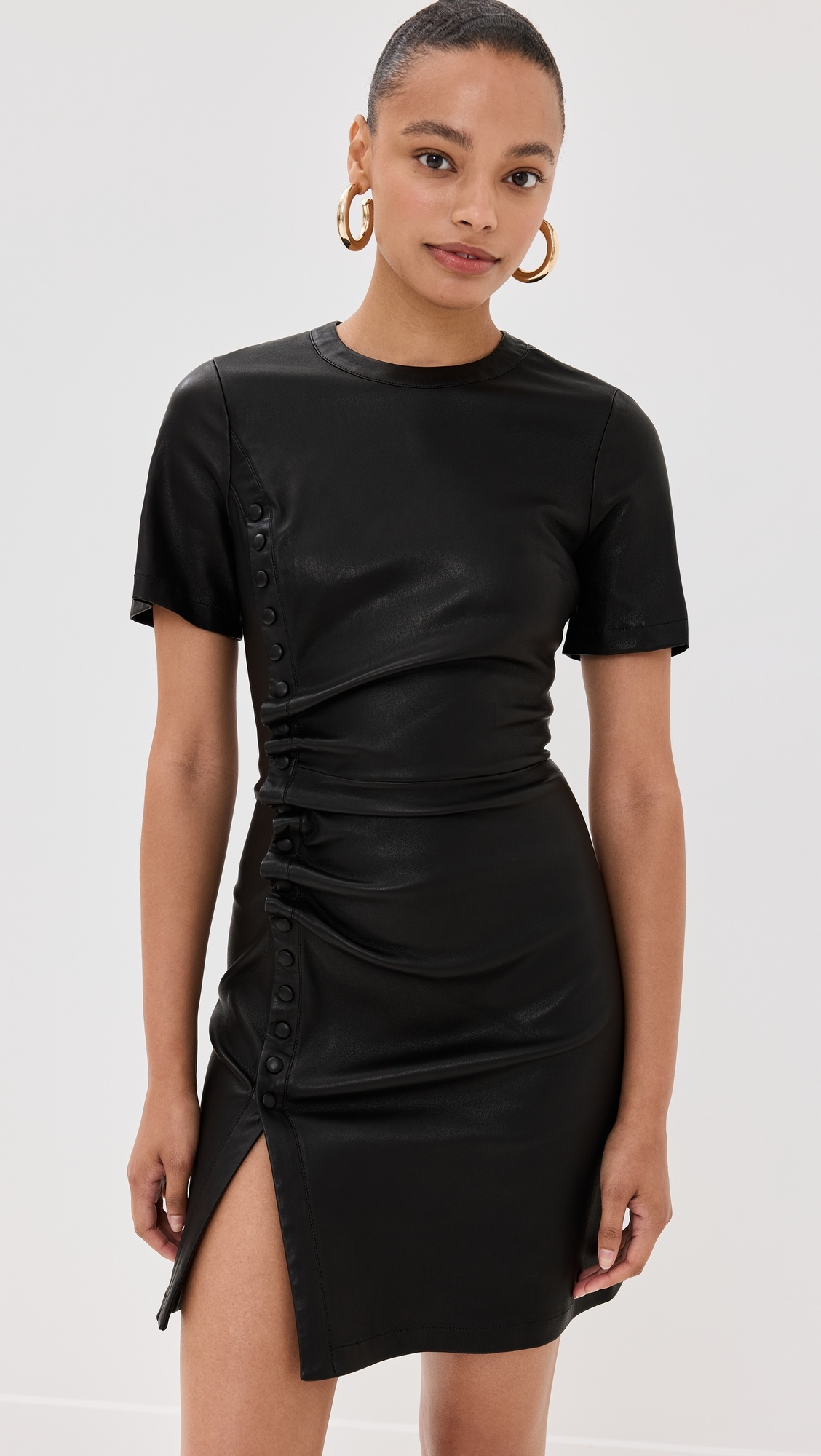 Short Gathered Dress in Lambskin - 6