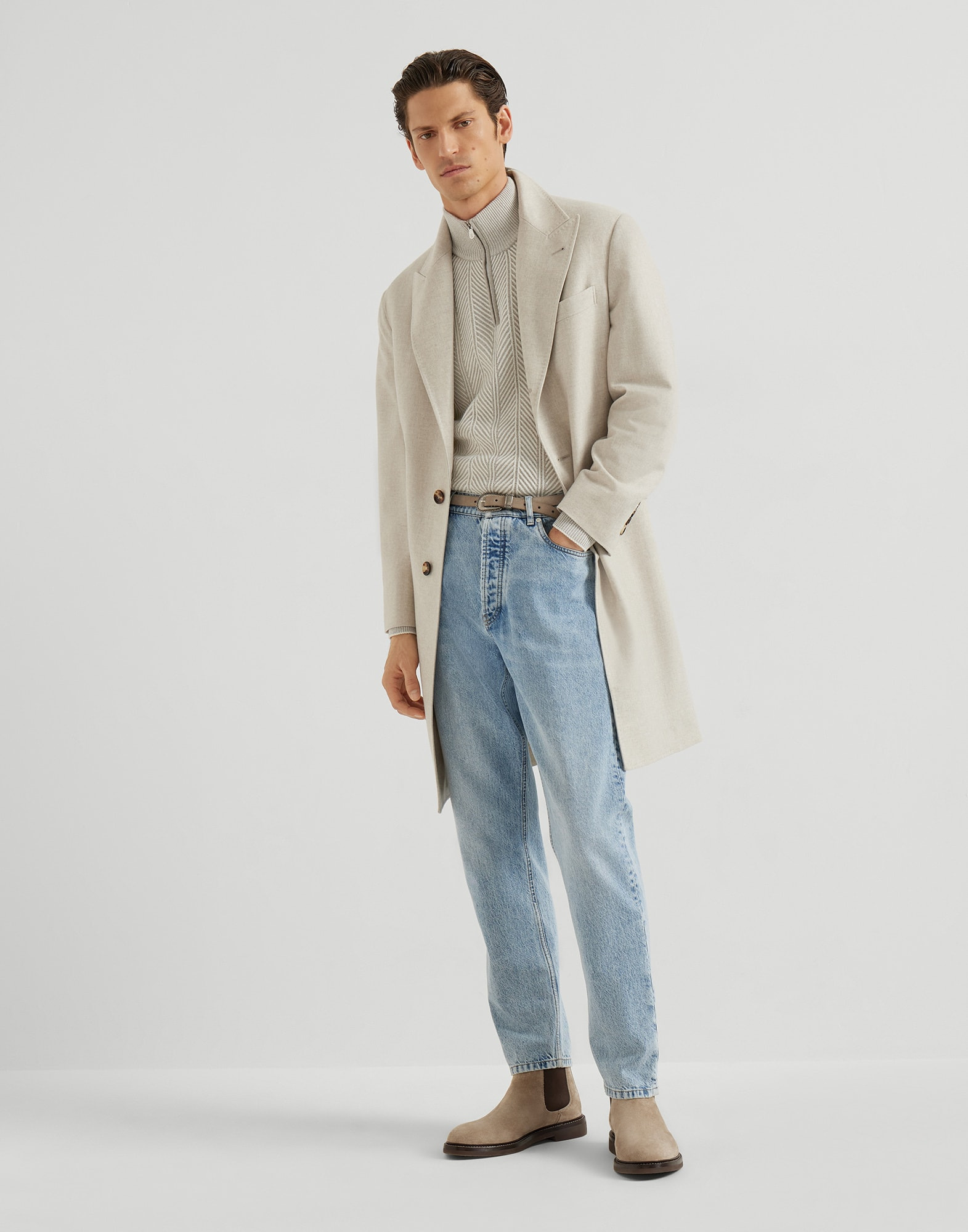 Mélange cashmere flannel coat with peak lapels - 5