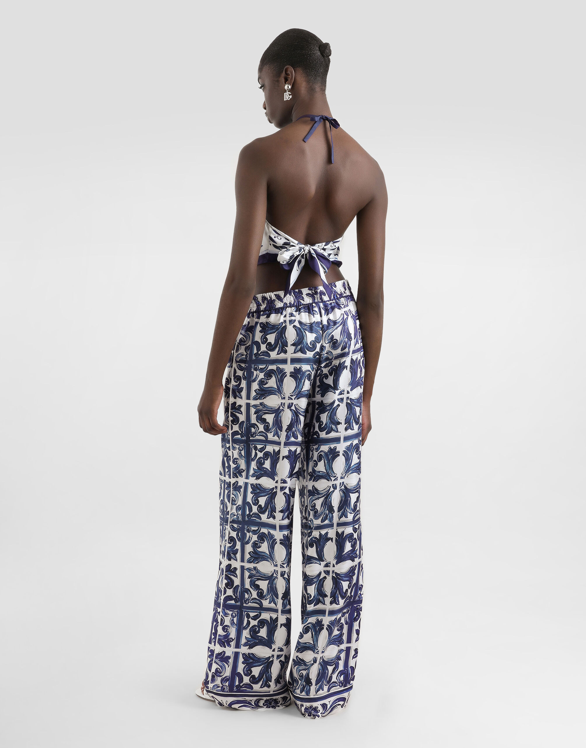 Majolica-print silk top - 3