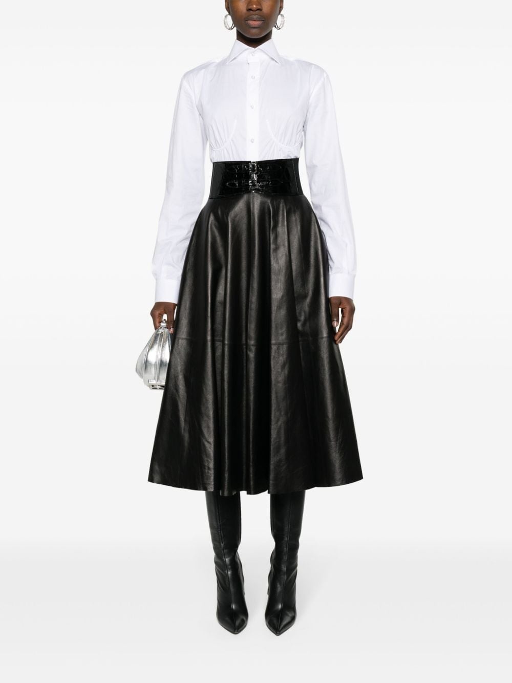 belted leather midi skirt - 2