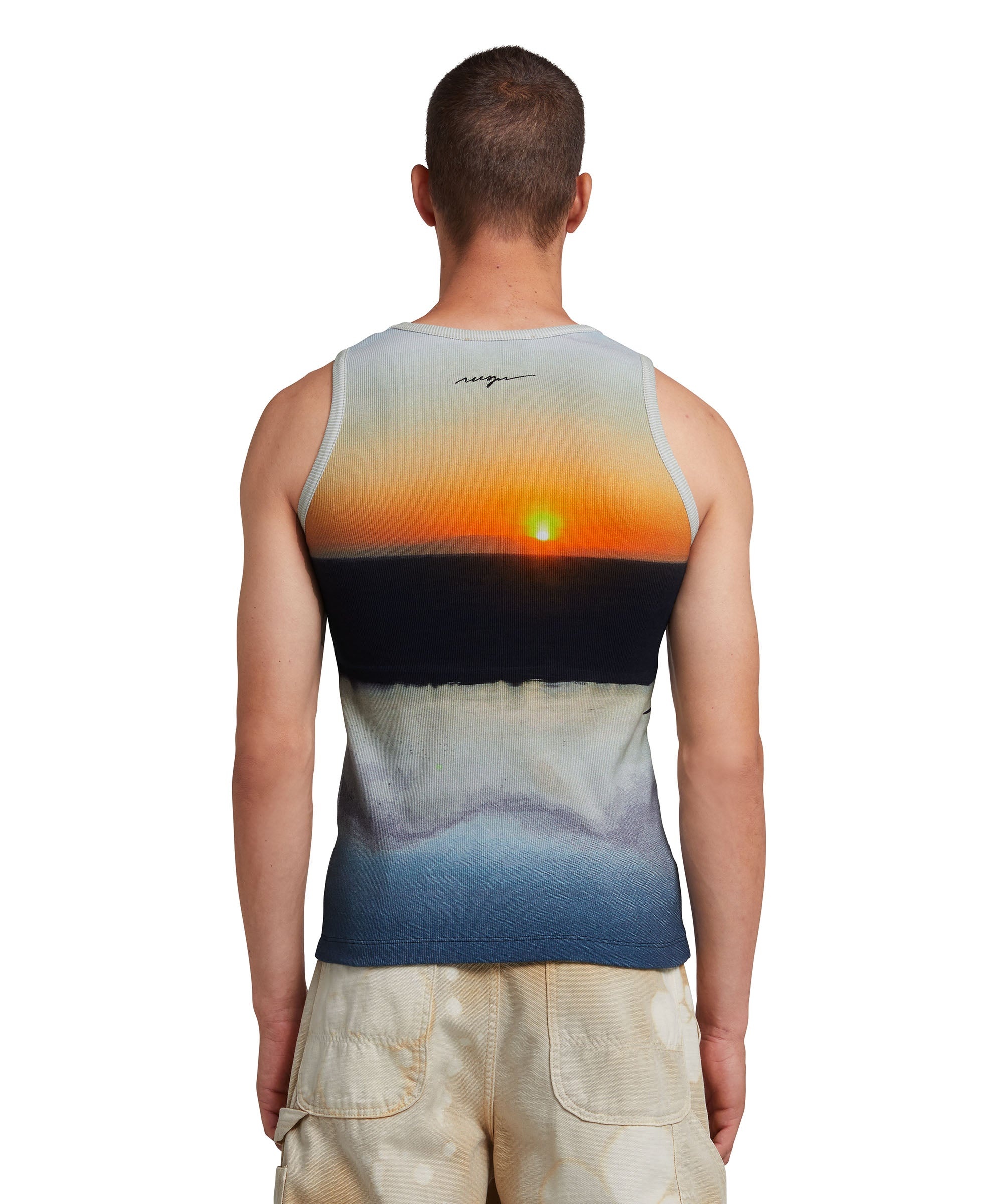 Tank top in ribbed jeresy with "Tanzanian gaze sunset" print - 3
