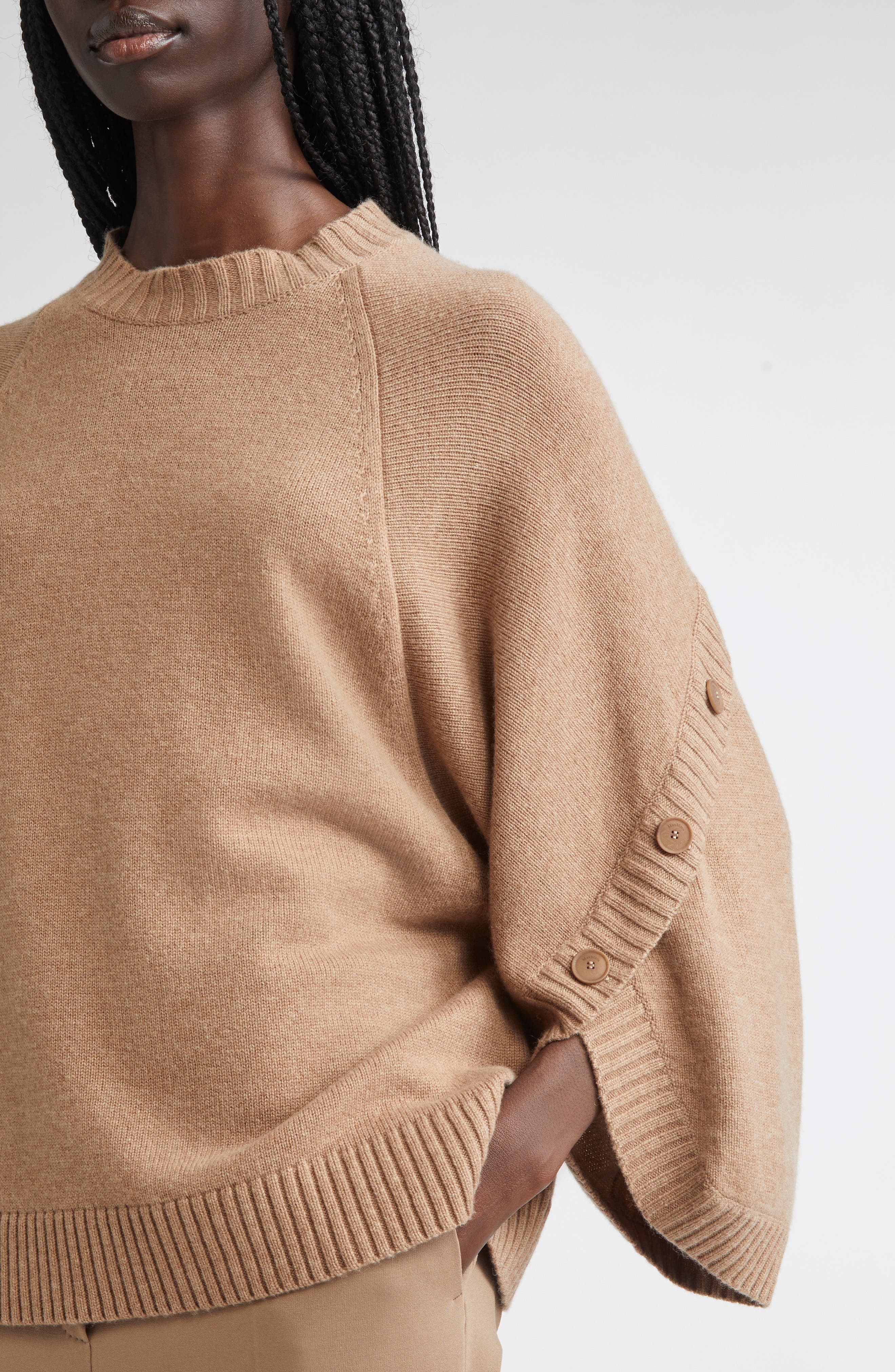 Max Mara Ampex Cape Sleeve Wool & Cashmere Sweater in Hazelnut Brown at Nordstrom - 5