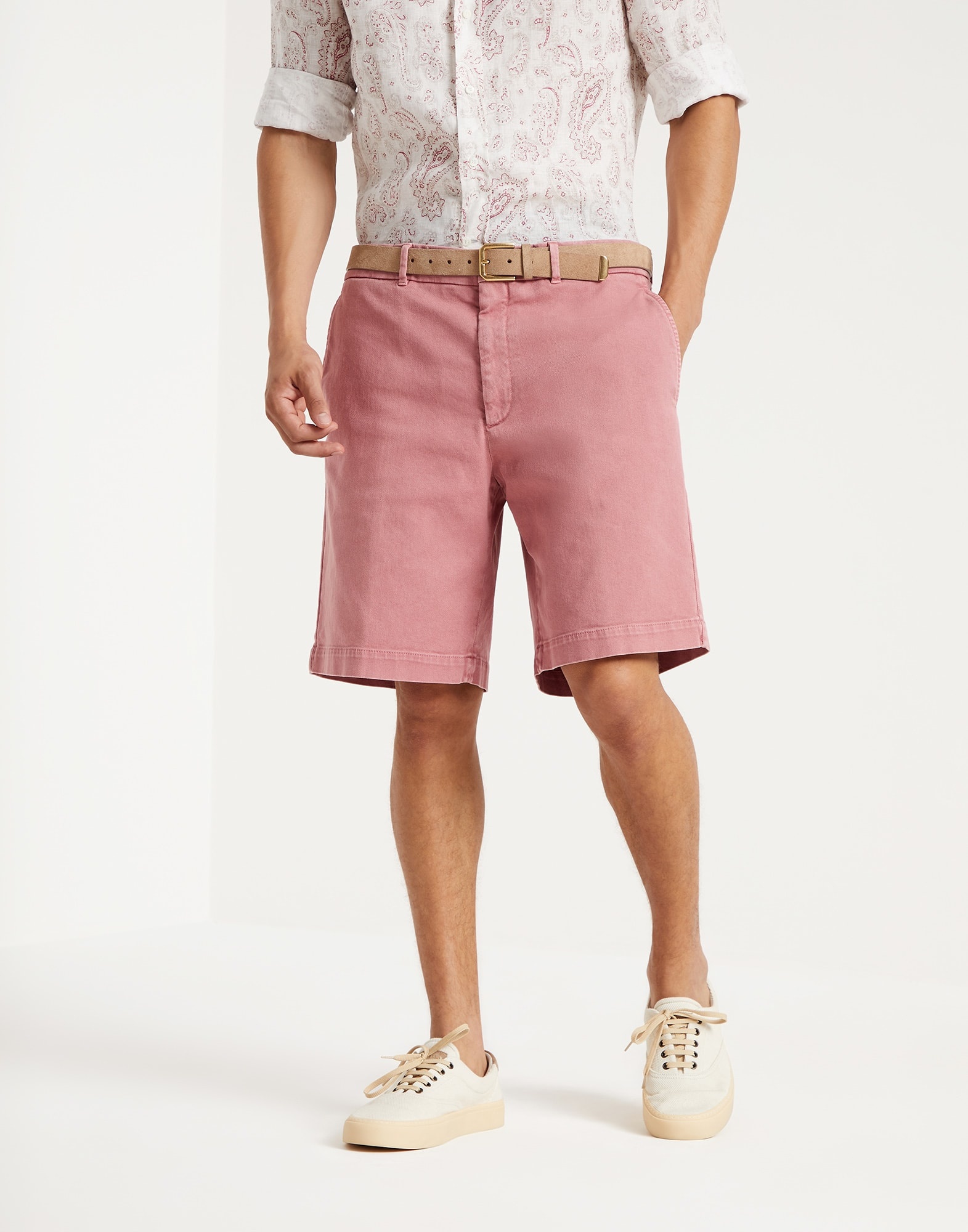 Garment-dyed comfort cotton lightweight denim Bermuda shorts - 1