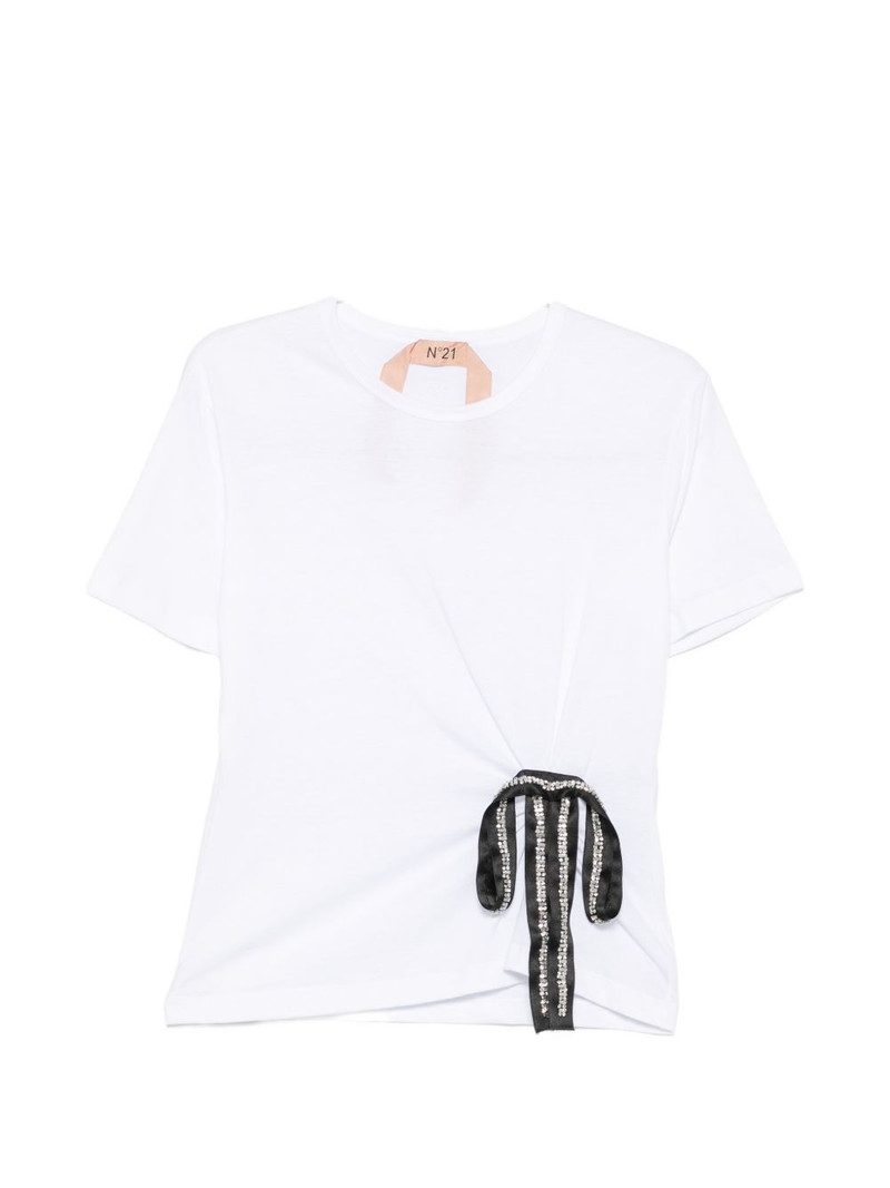 bow-detail crystal-embellished T-shirt 1