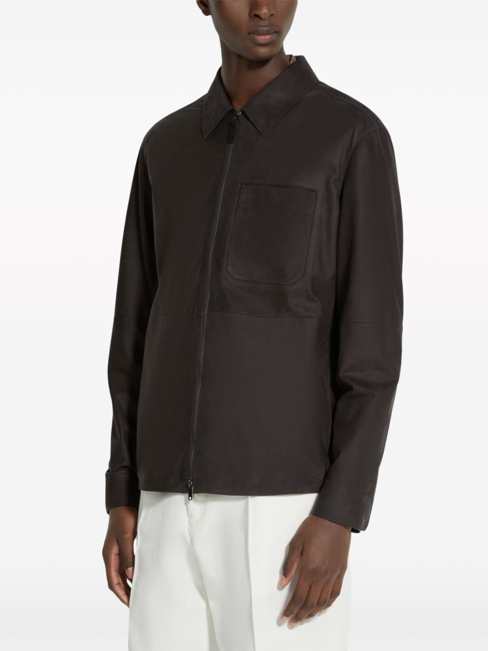 SECONDSKIN zip-front nubuck overshirt - 3