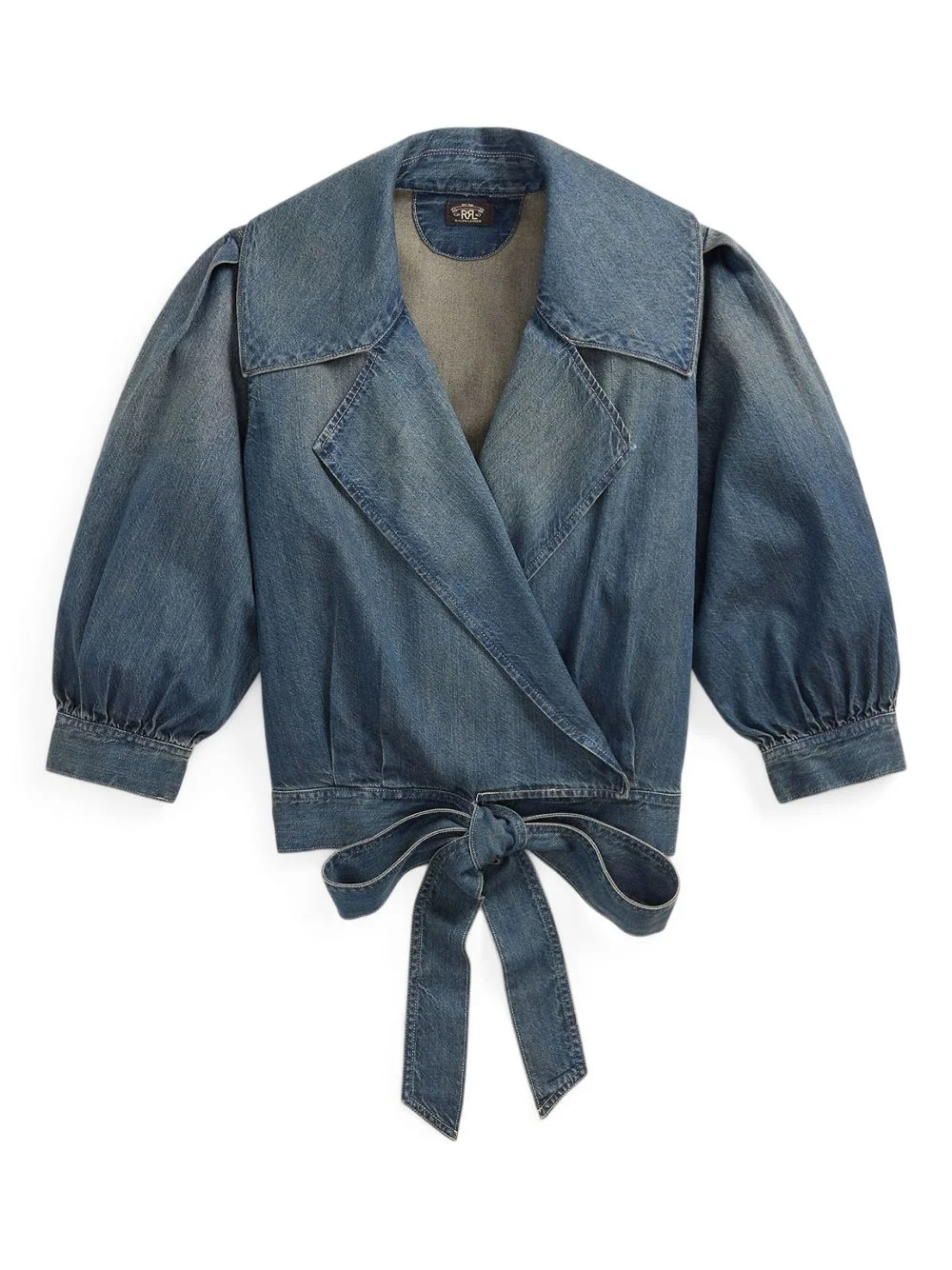 wrap-tie denim jacket - 1
