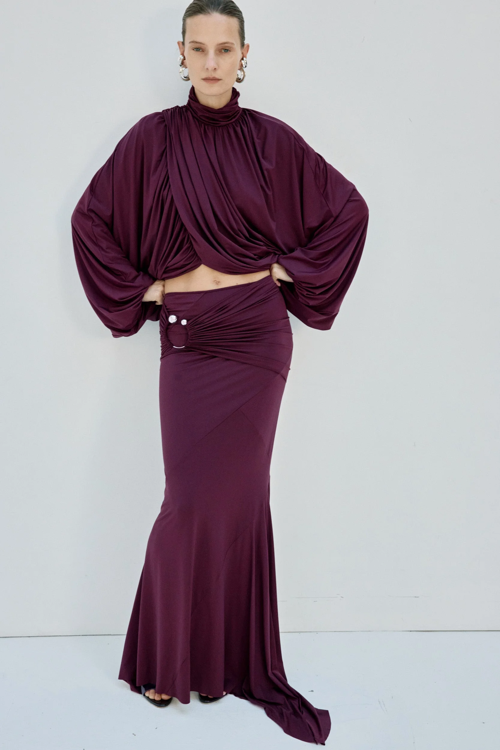 MIRALYS MAXI SKIRT IN PLUM SPANDEX - 1