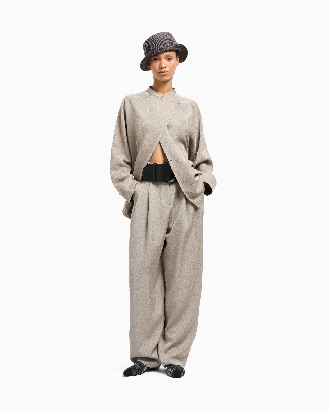 VISCOSE, WOOL, SILK JACQUARD SINGLE-PLEAT TROUSERS - 2