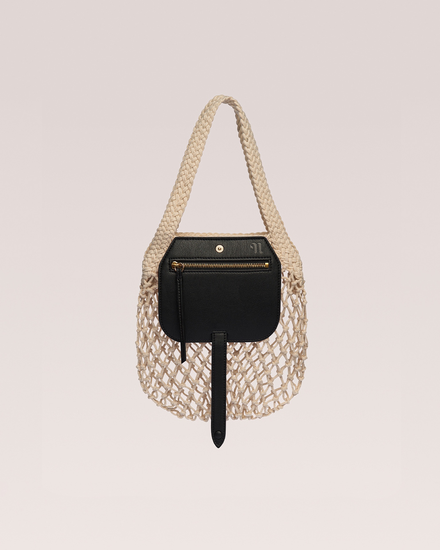 RUBA - Cotton mesh mini shopping tote - Black/Creme - 1