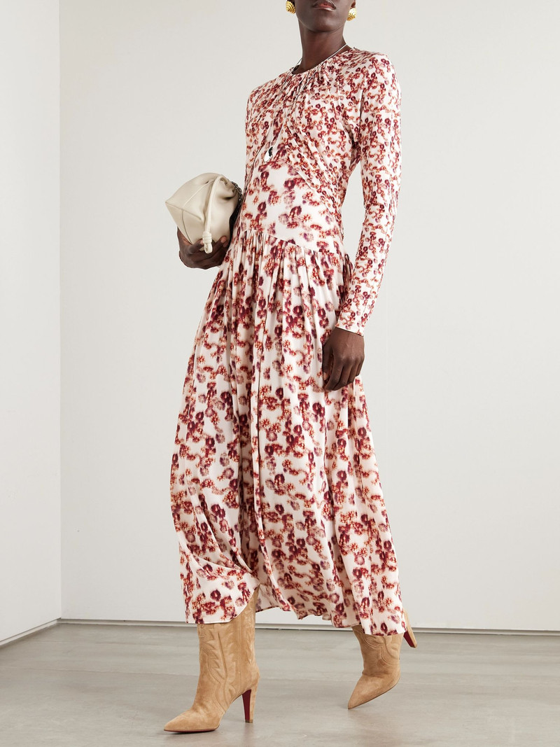Isabel Marant Galina asymmetric gathered draped printed stretch-jersey maxi dress Red outlook