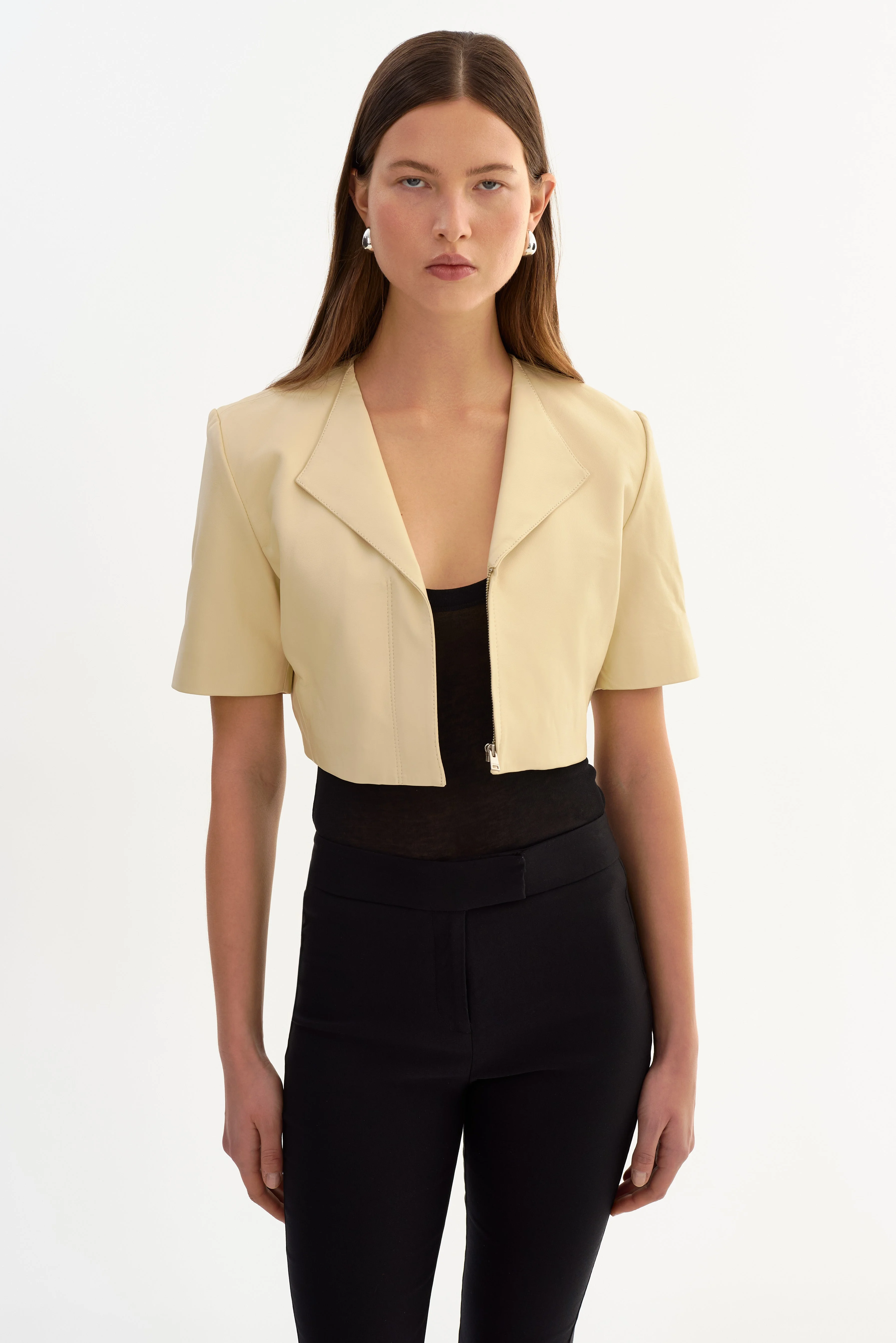AVIANA | Collarless Leather Jacket - 1
