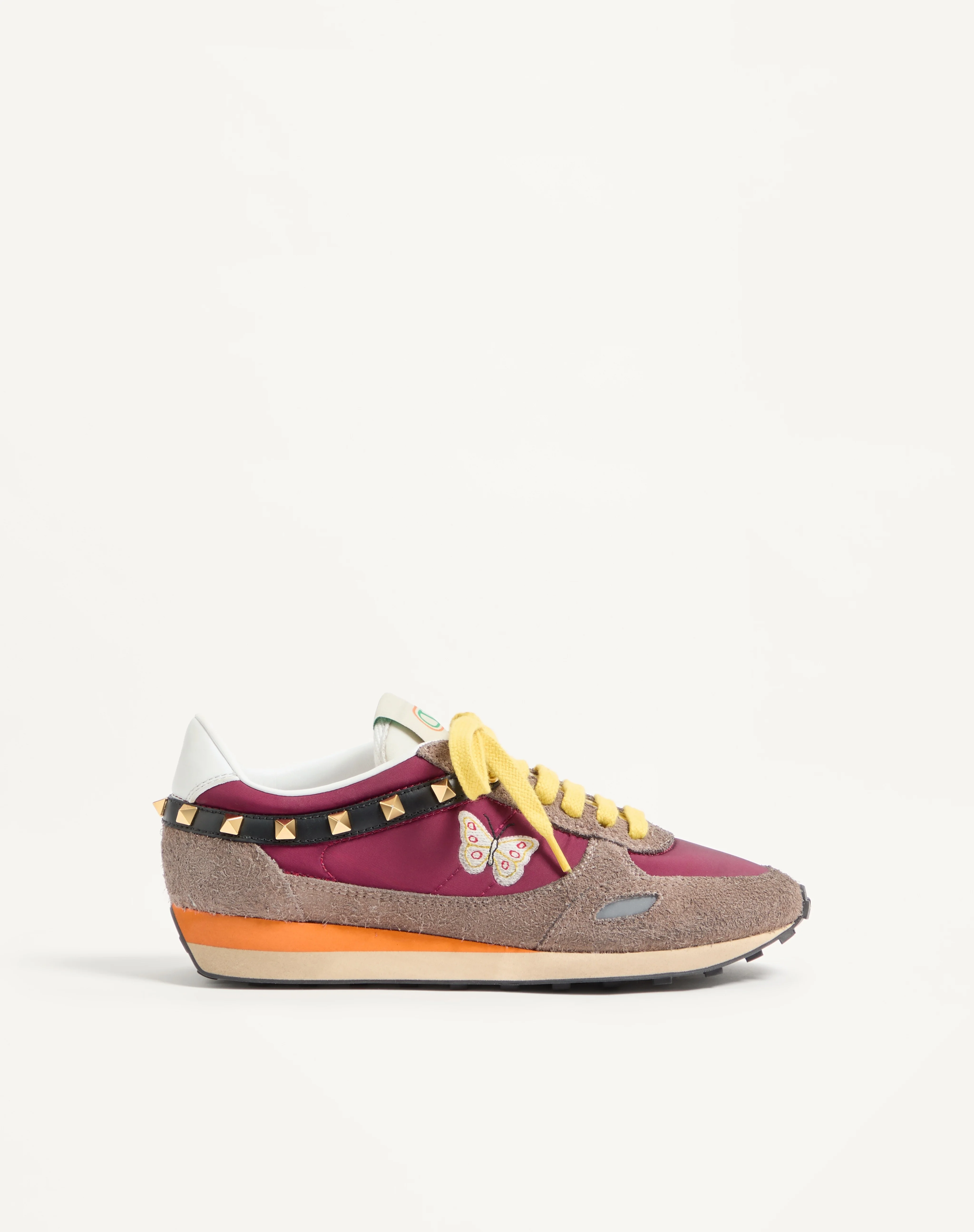 STUD UP SNEAKER IN SPLIT LEATHER AND NYLON WITH BUTTERFLY EMBROIDERY - 1