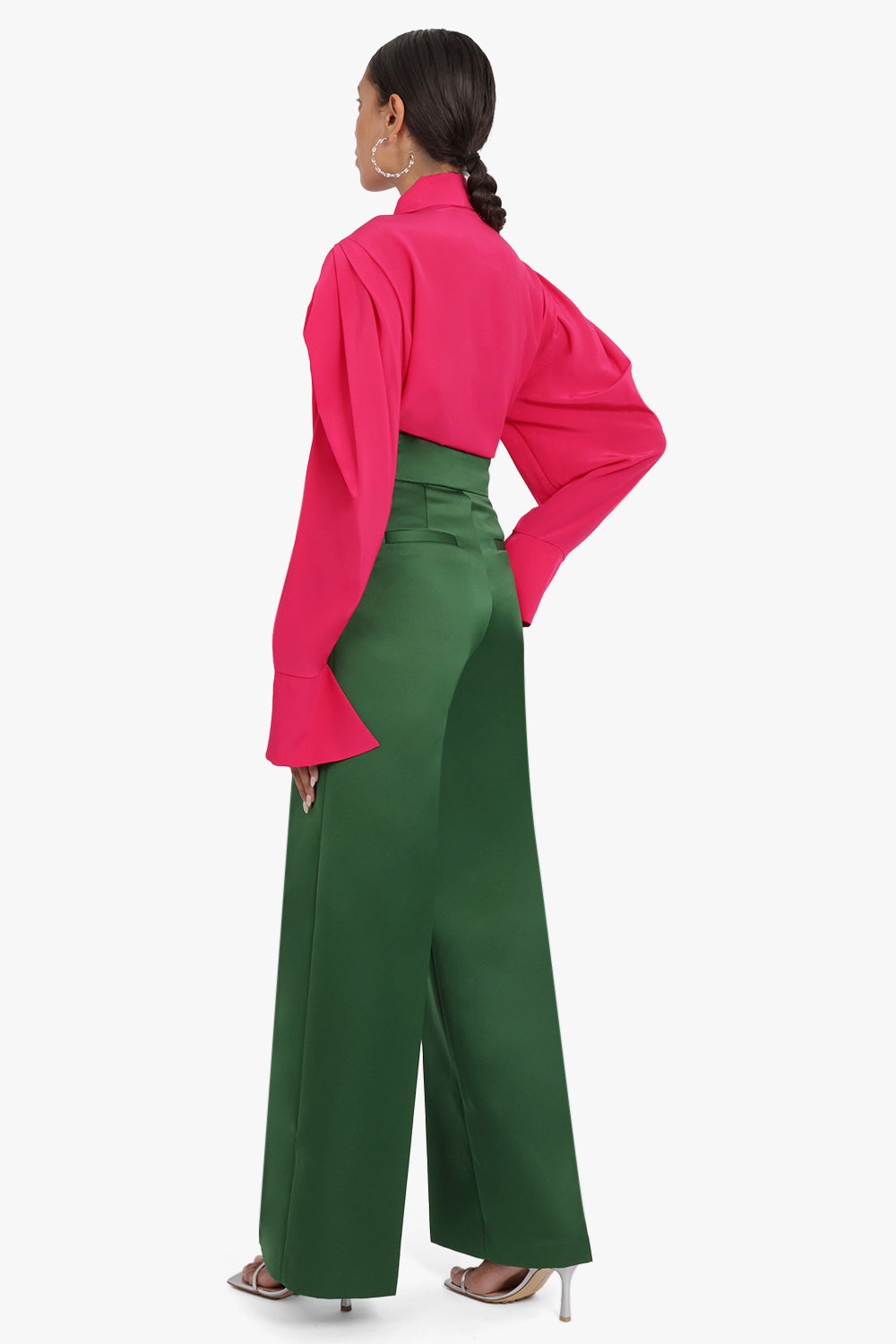 CREPE DE CHINE NECK-TIE PUFF SLEEVE SHIRT | FUSCHIA - 4