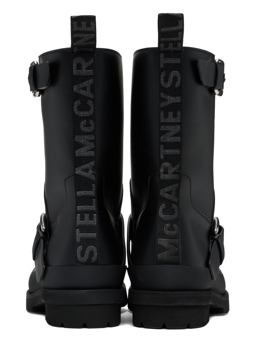Black Trace Buckle-Strap Biker Boots - 2