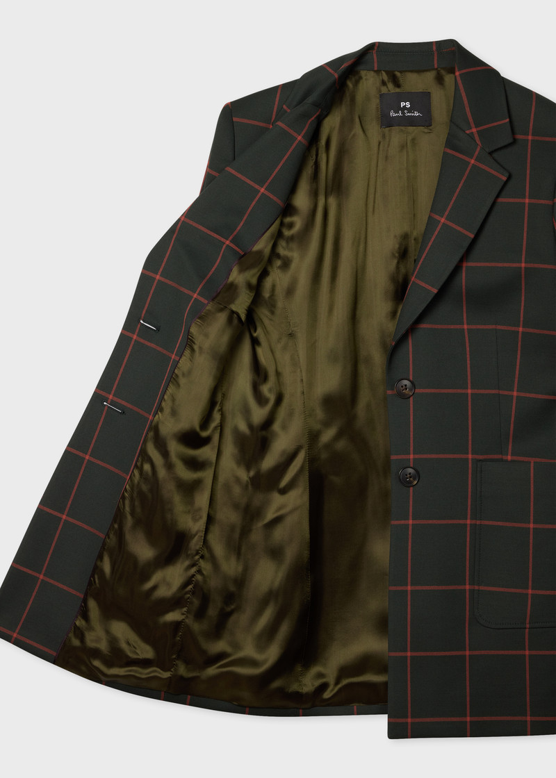 Women's Dark Green Windowpane Check Blazer 4