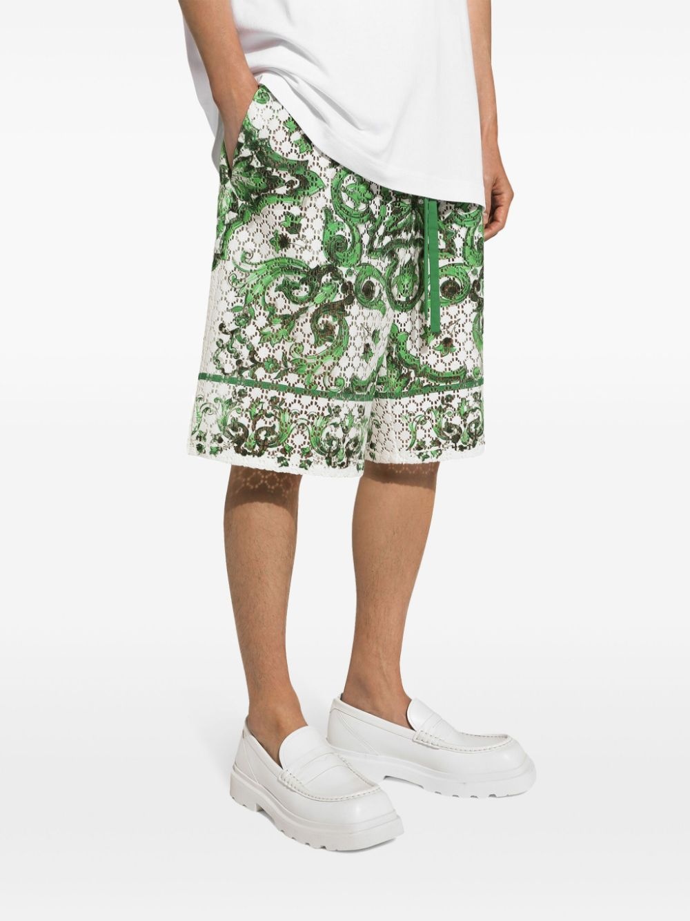 majolica-print crochet-knit shorts - 5