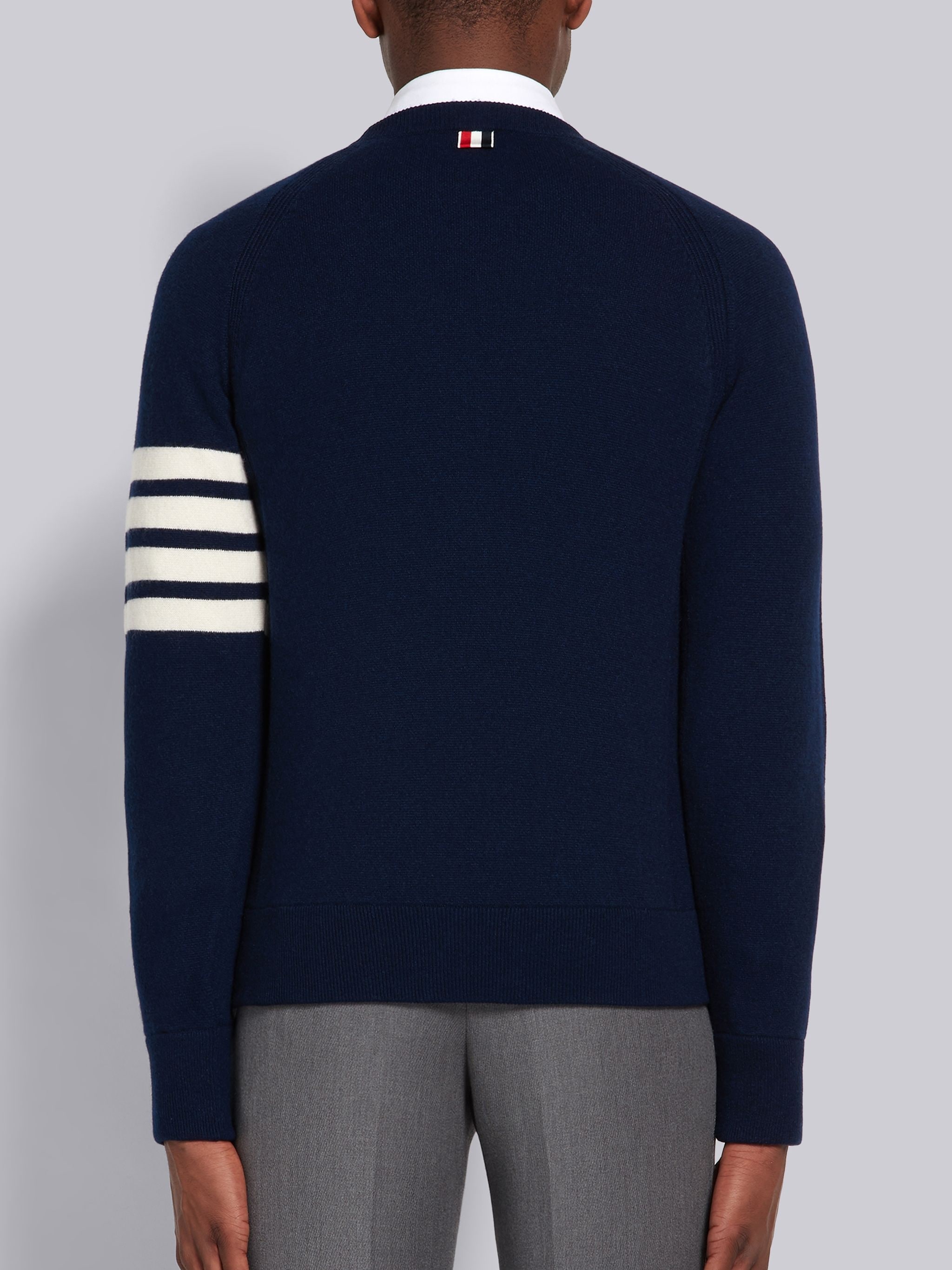 Navy French Terry Cashmere 4-Bar Crewneck Pullover - 3